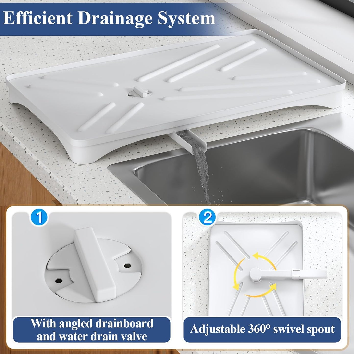 Dish Drying Rack for Kitchen Counter - Large Dish Rack with Drainboard