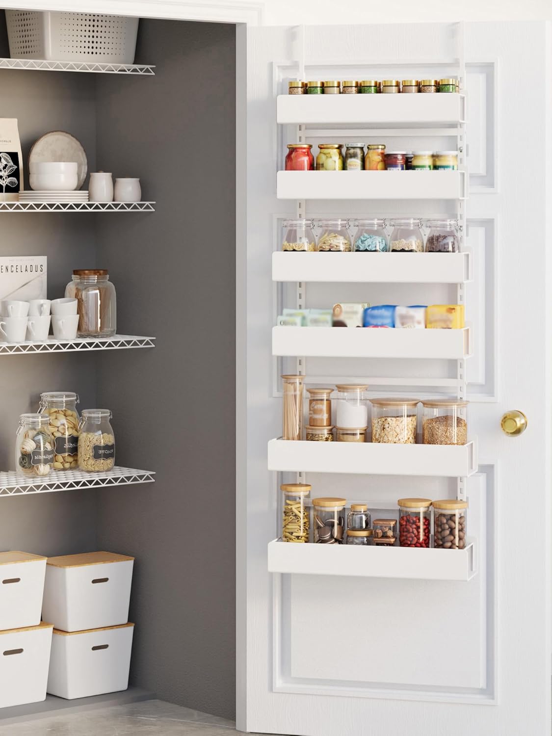 Over The Door Pantry Organizer, 6-Tier Pantry Organization and Storage, Hanging Spice Rack