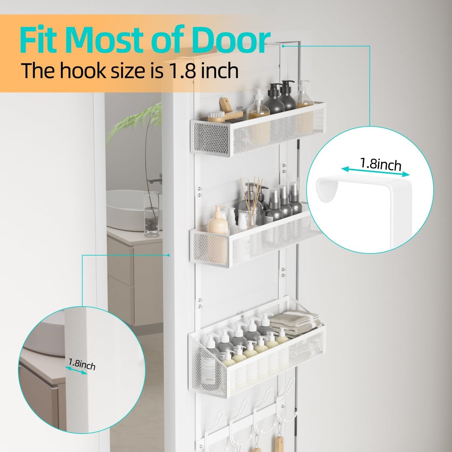 Over Door Hook Organizer 12 Hook Over The Door Organizer with 3 Mesh Baskets