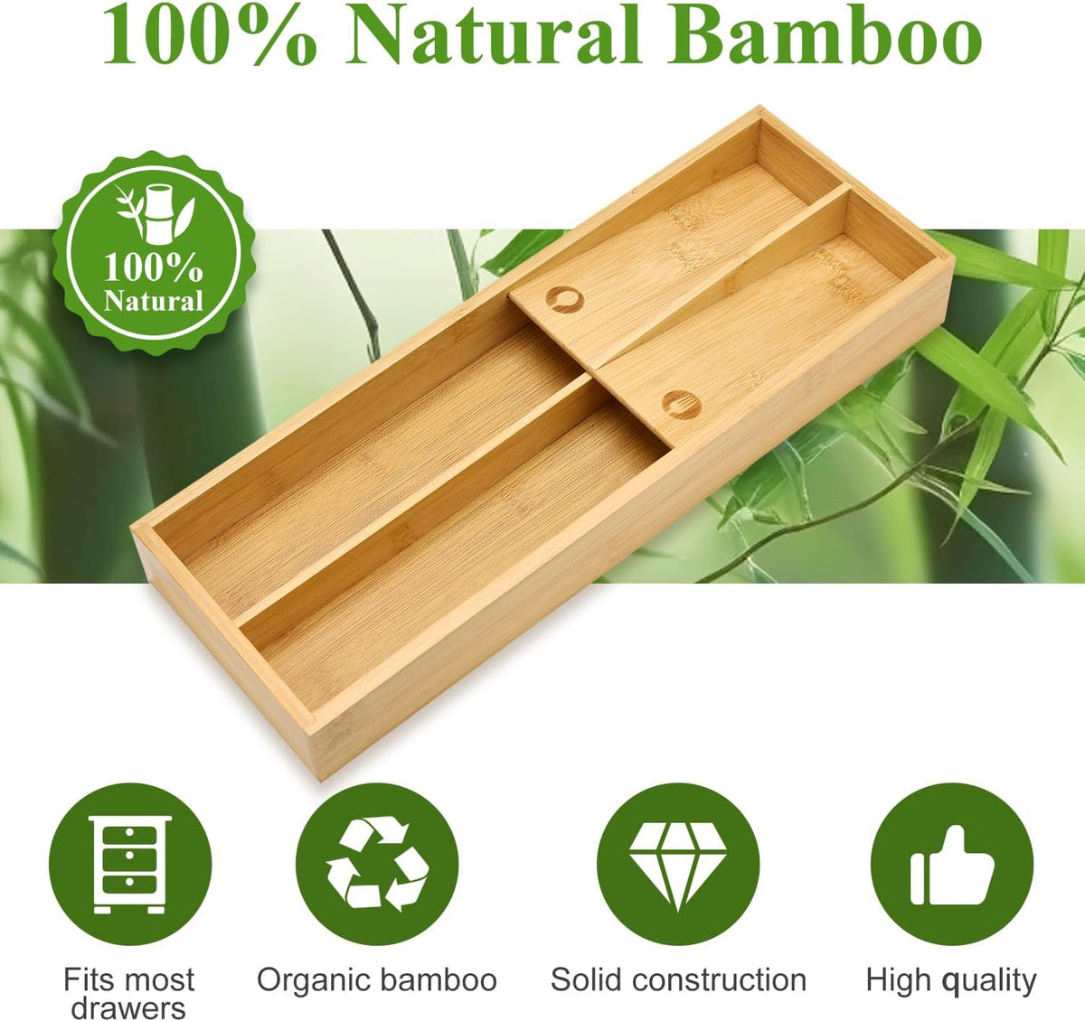 Small Bamboo Skinny Silverware Drawer Organizer Narrow Utens