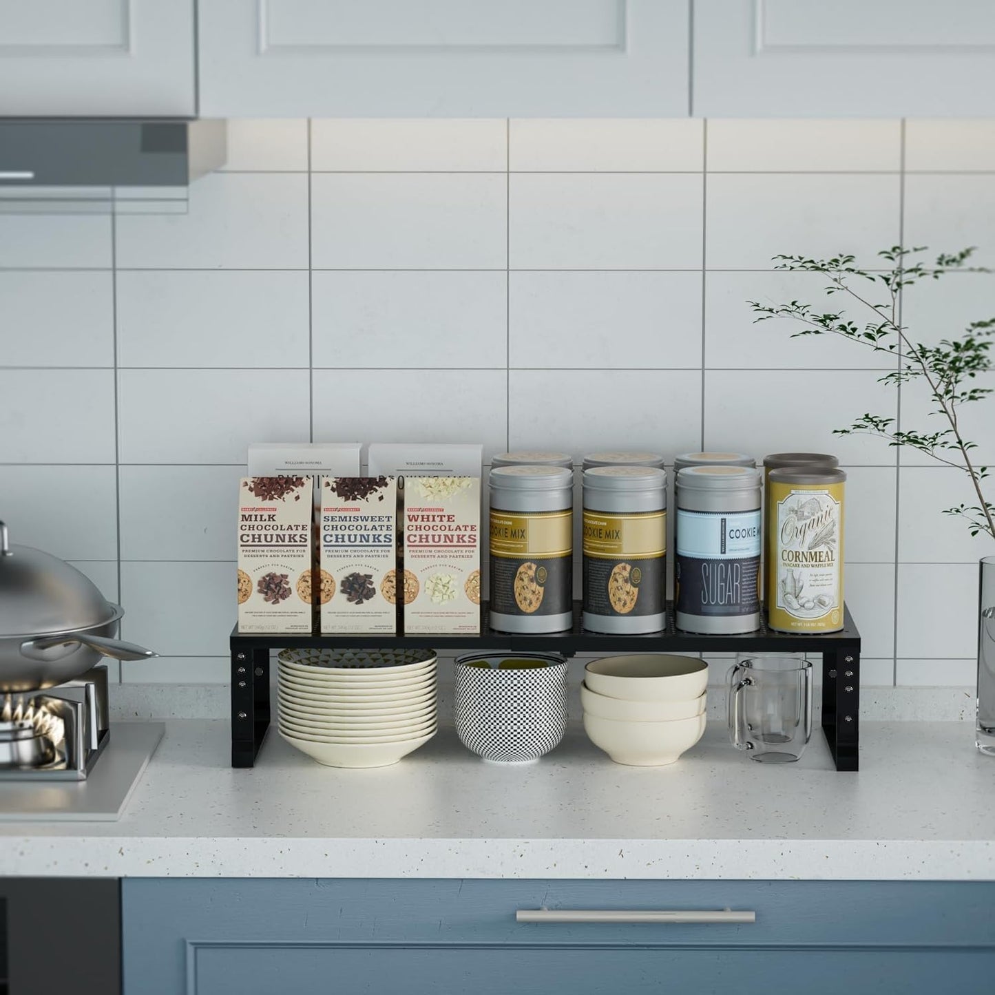 Expandable Spice Rack Kitchen Cabinet Shelf Organizer, Stackable Storage Shelves Racks