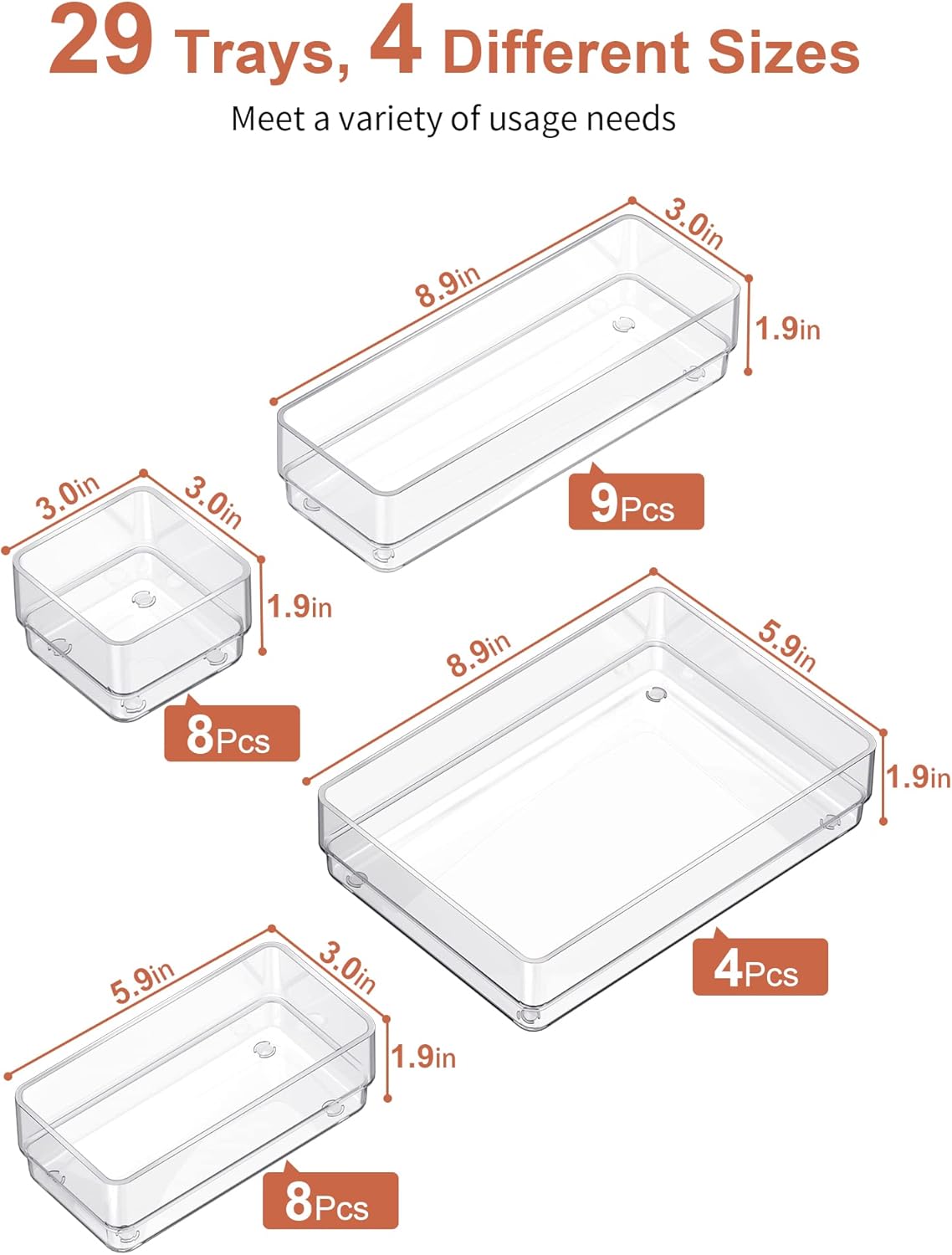 29-Piece Drawer Organizer with Non-Slip Silicone Pads