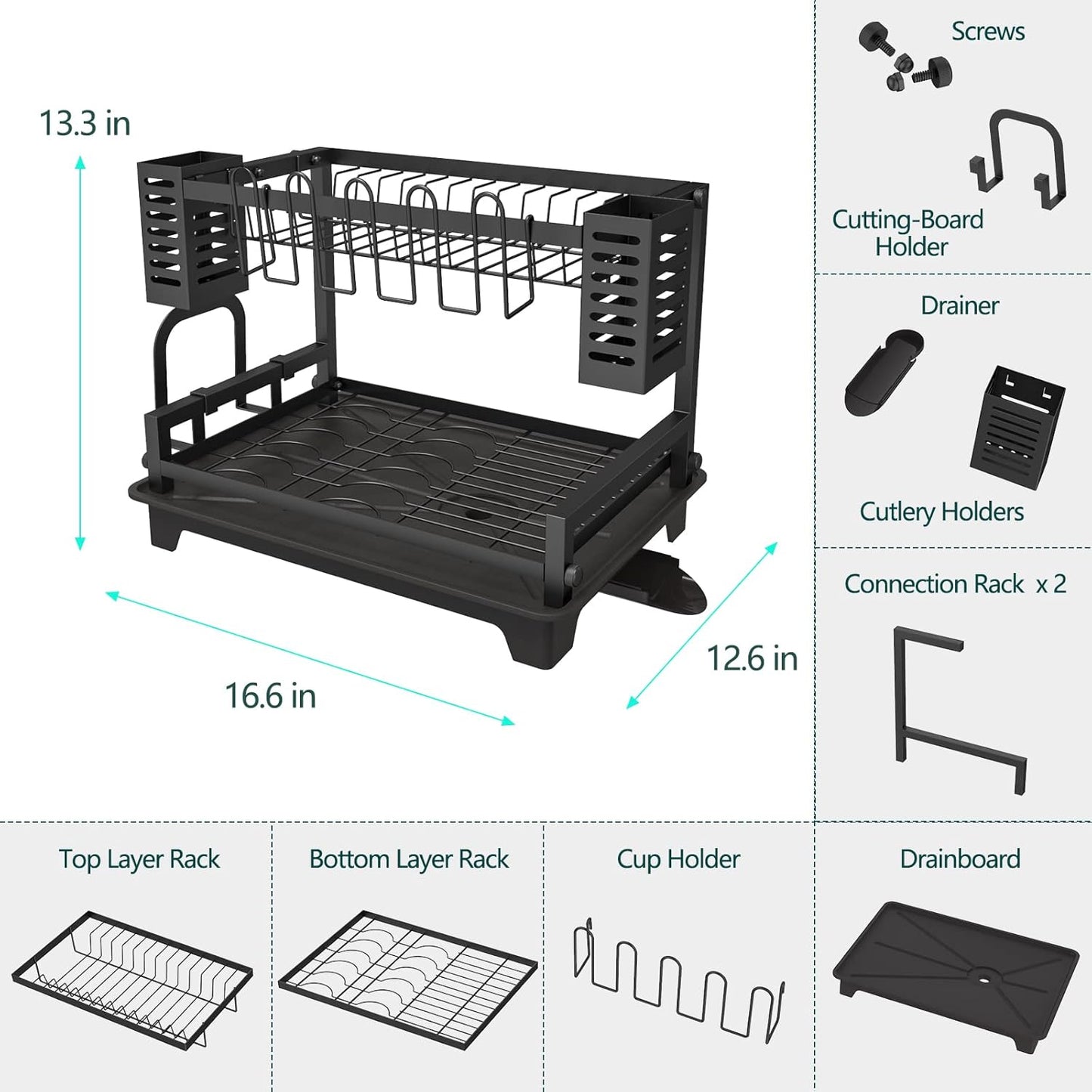 Dish Drying Rack: 2 Tier Dish Racks for Kitchen Counter and Sink
