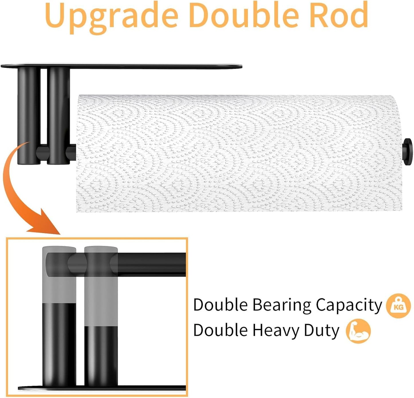 Under Cabinet Paper Towel Holder for Kitchen, Upgraded Heavy Duty Double Pole Design