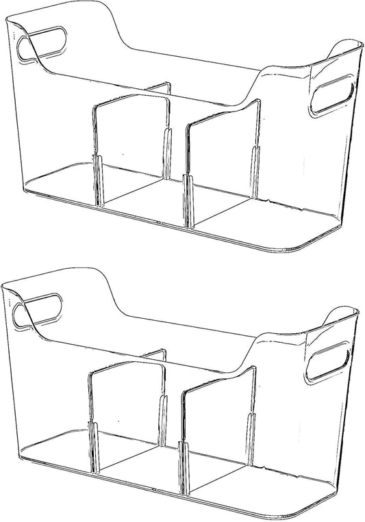 Tall Narrow Clear Bins with Dividers, Plastic Containers for Organizing Kitchens and Bathrooms
