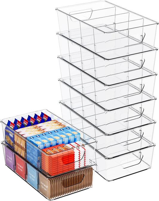 Stackable 8 Pack Snack Organizer for Pantry Shelf,Clear Pantry Organizers and Storage Bins for Fridge,Office,Cupboard,Plastic Pantry Snack Organizer For Breast Milk,Tea Bag,Food Storage Containers