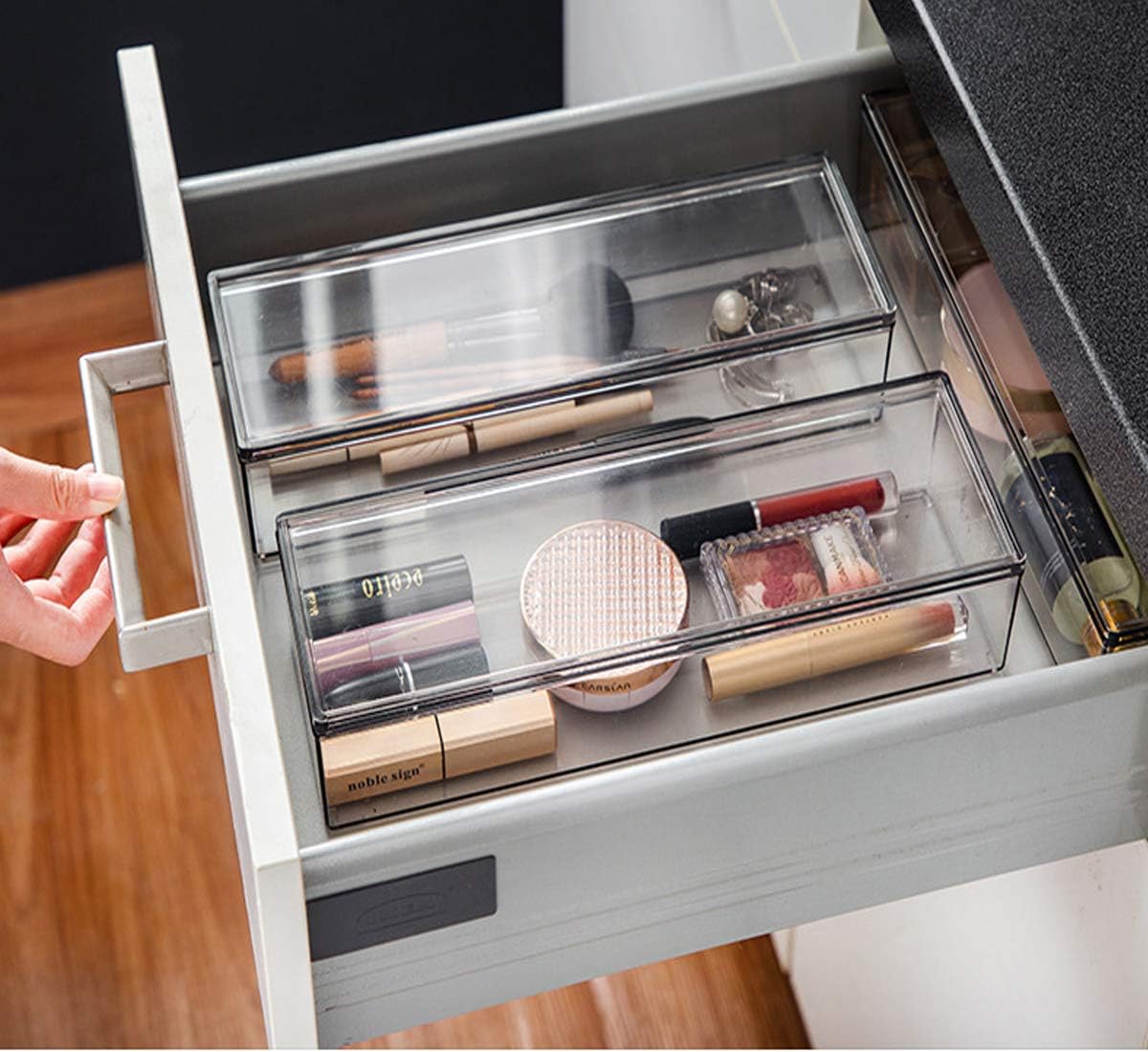 Transparent Flatware Tray Kitchen Drawer Organizer With Lid