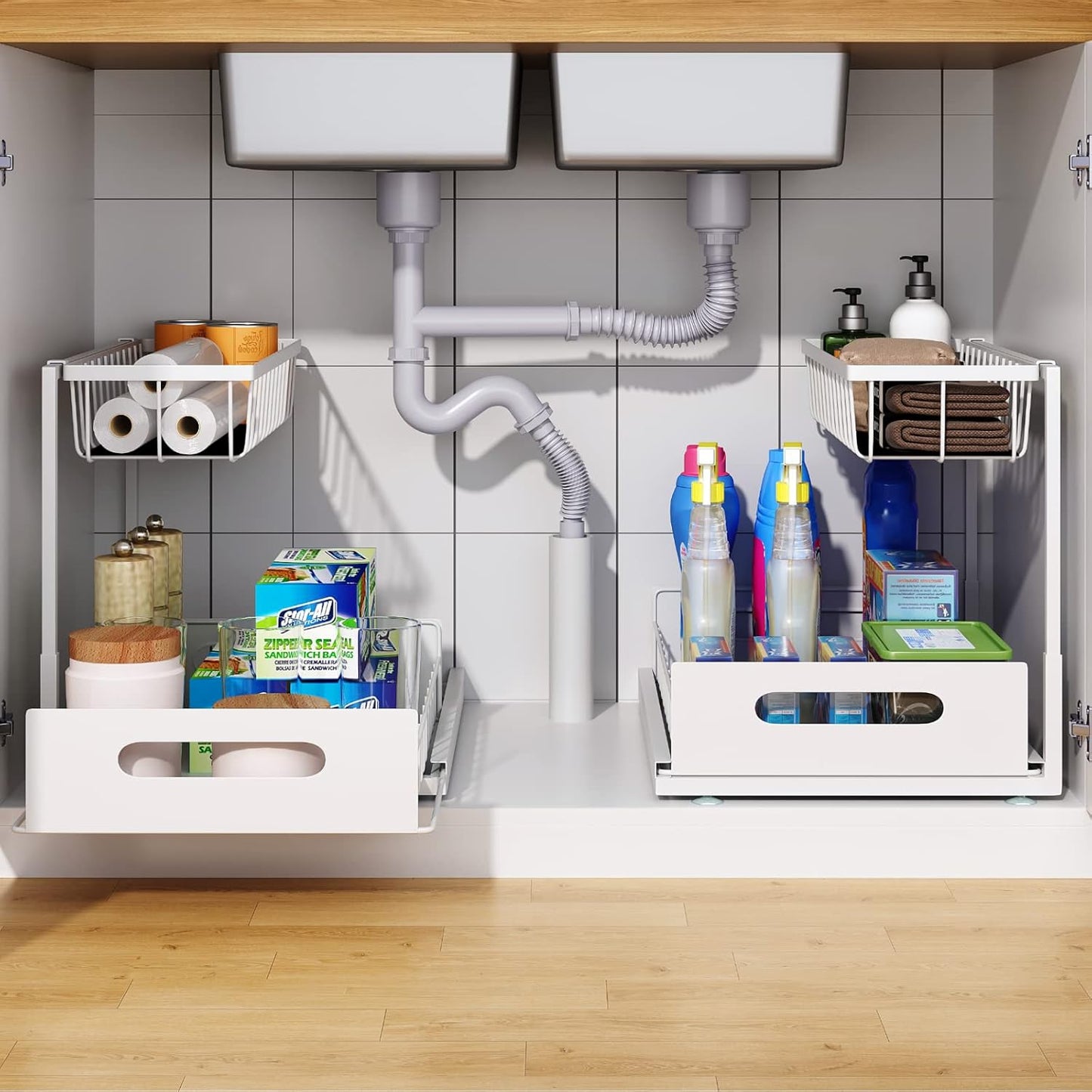 2 Pack Under Sink Organizer, 2 Tier Pull-Out Cabinet Storage Shelf