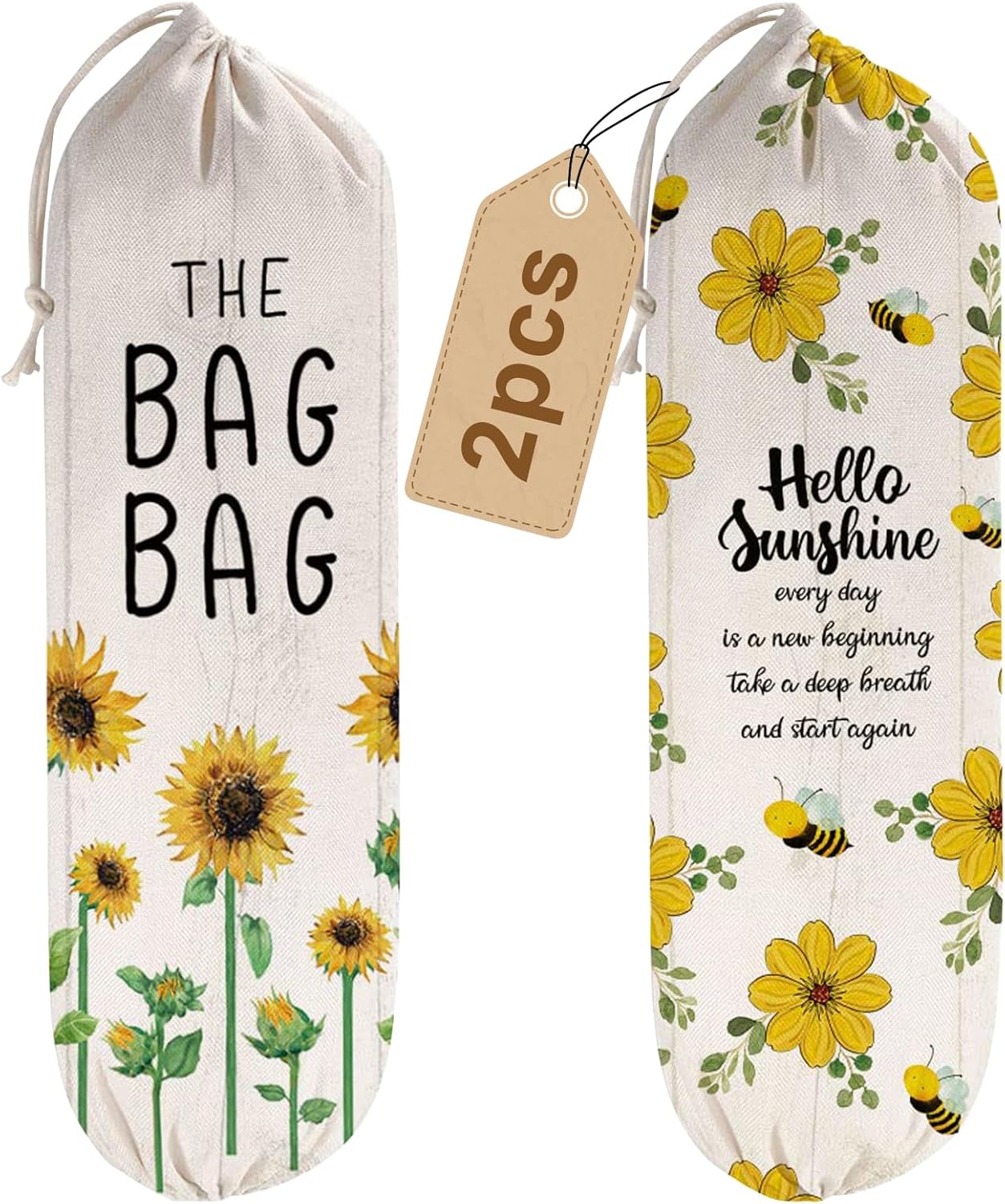 2Pcs Sunflower Plastic Bag Holder for Kitchen Essentials, Reusable Hanging Grocery Bag Organizer