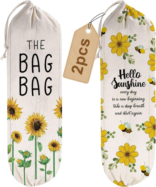 2Pcs Sunflower Plastic Bag Holder for Kitchen Essentials, Reusable Hanging Grocery Bag Organizer