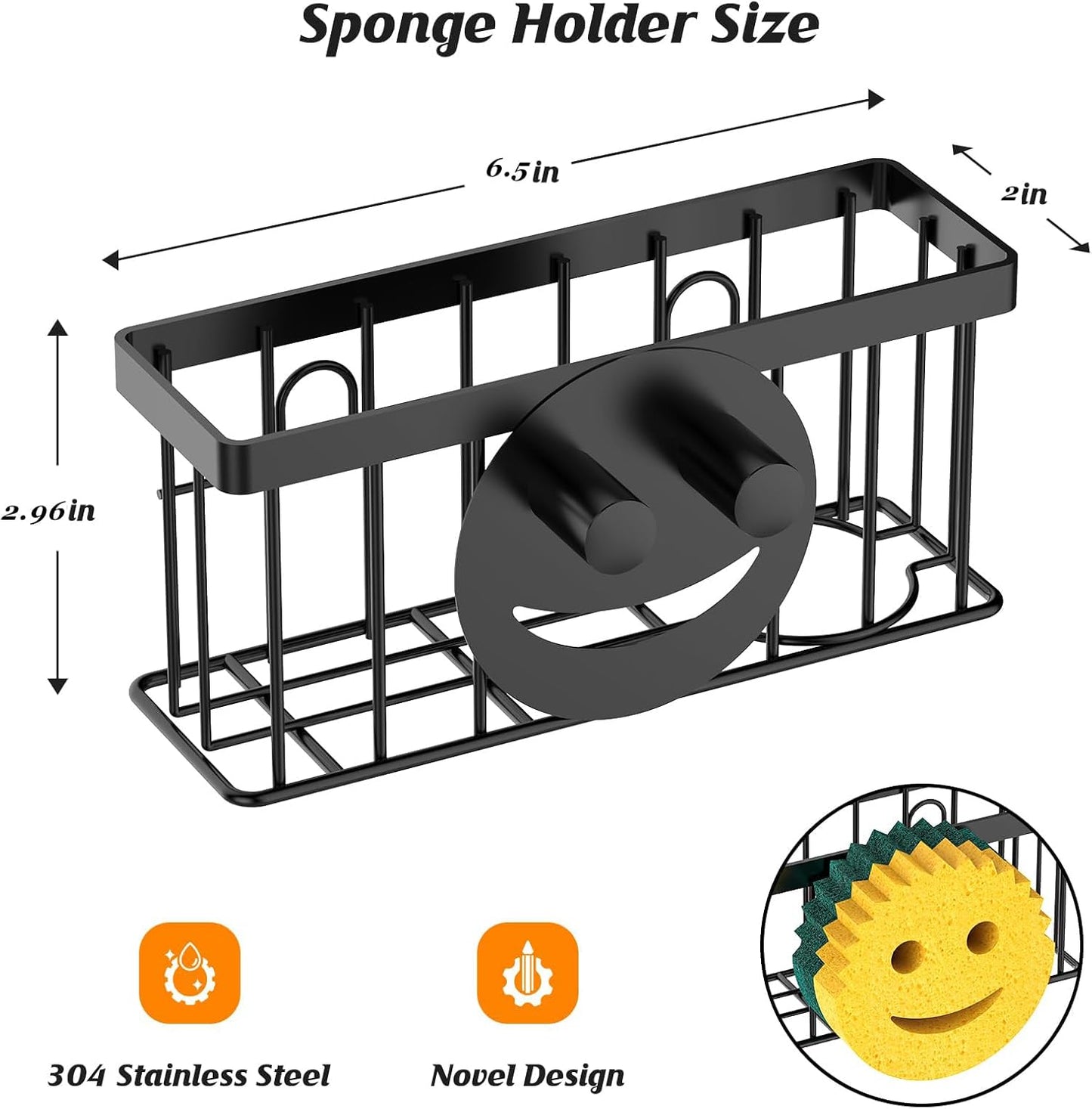 Sponge Holder Smiley Face, Sink Caddy for kitchen Sink