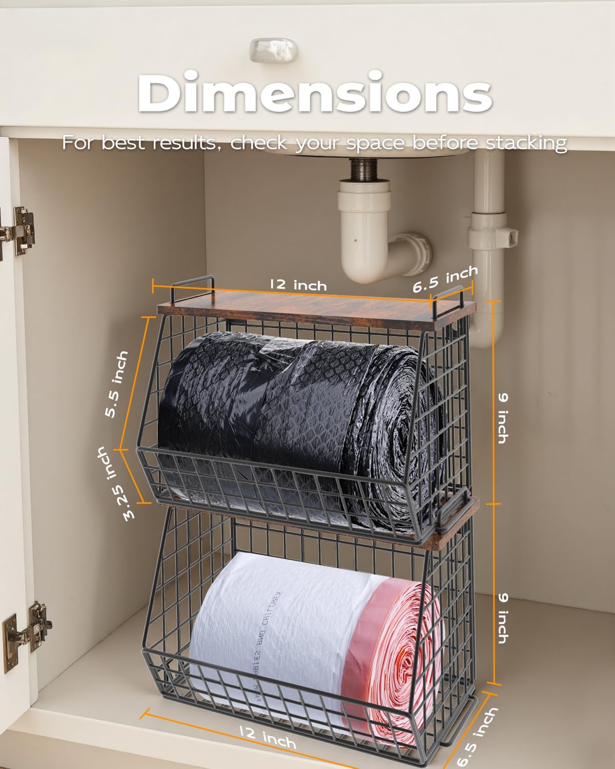 2 Pack Stackable Extra Large Trash Bag Holder Under Sink