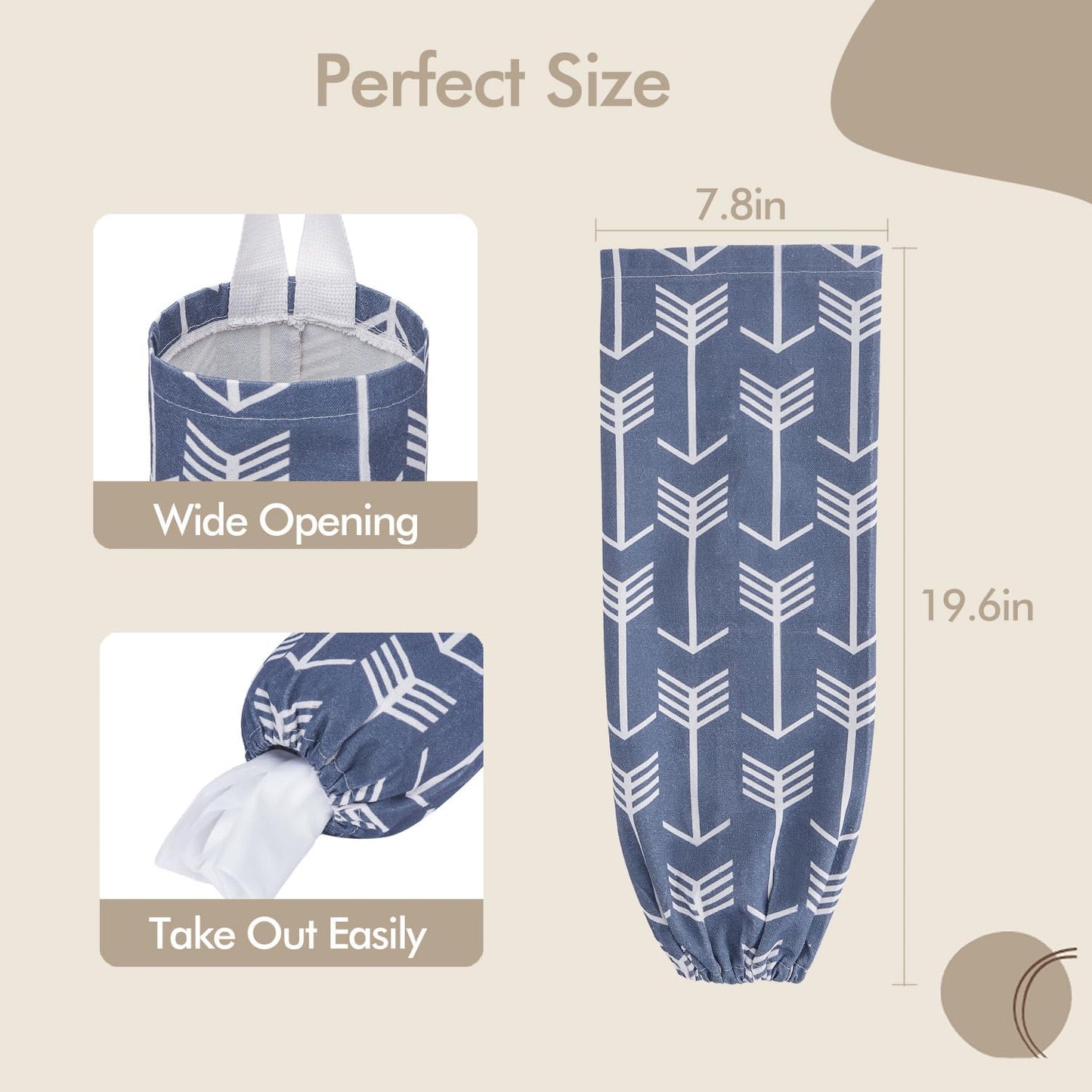 Plastic Bag Holder, Washable Grocery Wall Mount Organizer, Large Trash Storage Dispenser