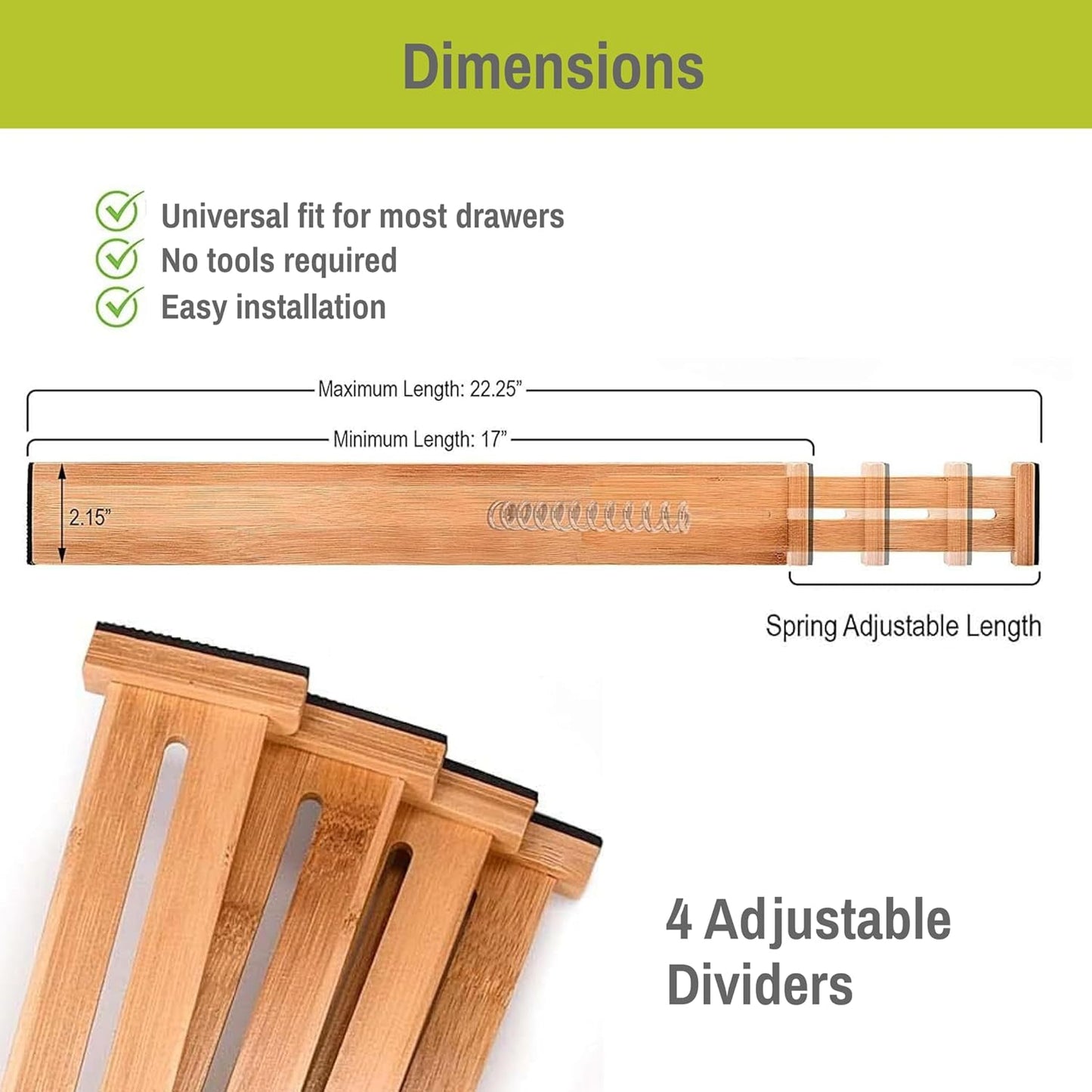 Bamboo Drawer Organizer Adjustable and Expandable - Ideal Drawer Dividers for Kitchen, Dresser