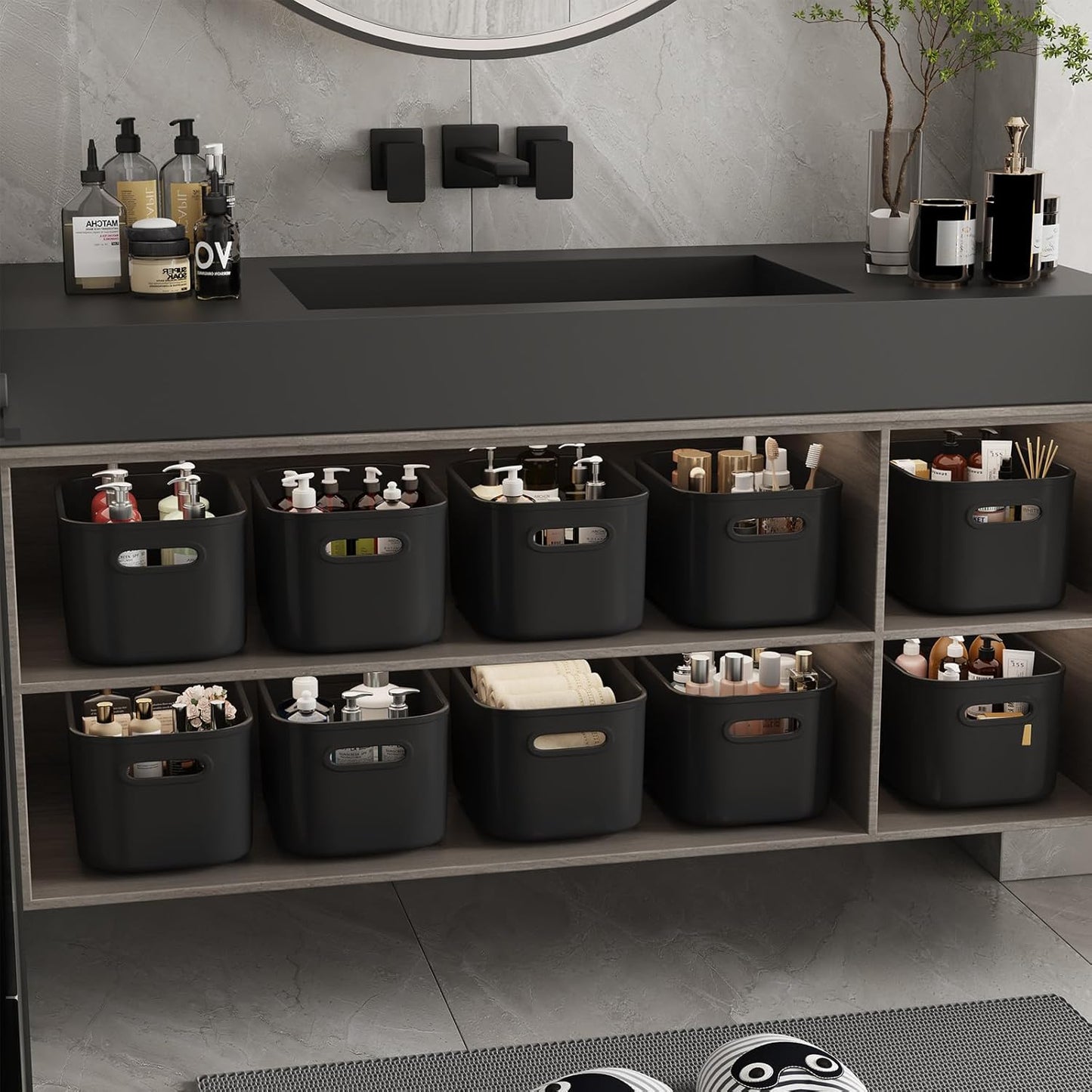 10 Pack Black Plastic Storage Bins, Storage Container for Organizing