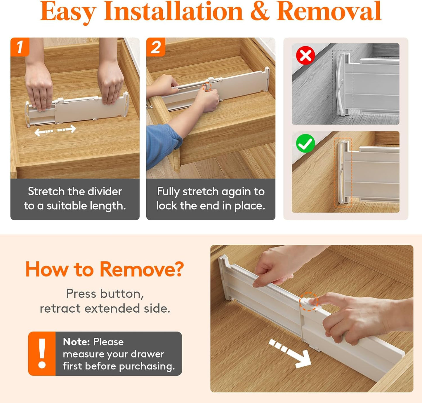 4" Tall 9 Pack Drawer Dividers, 27-42cm/10.5-16.5" Expandable Drawer Divider for Clothes