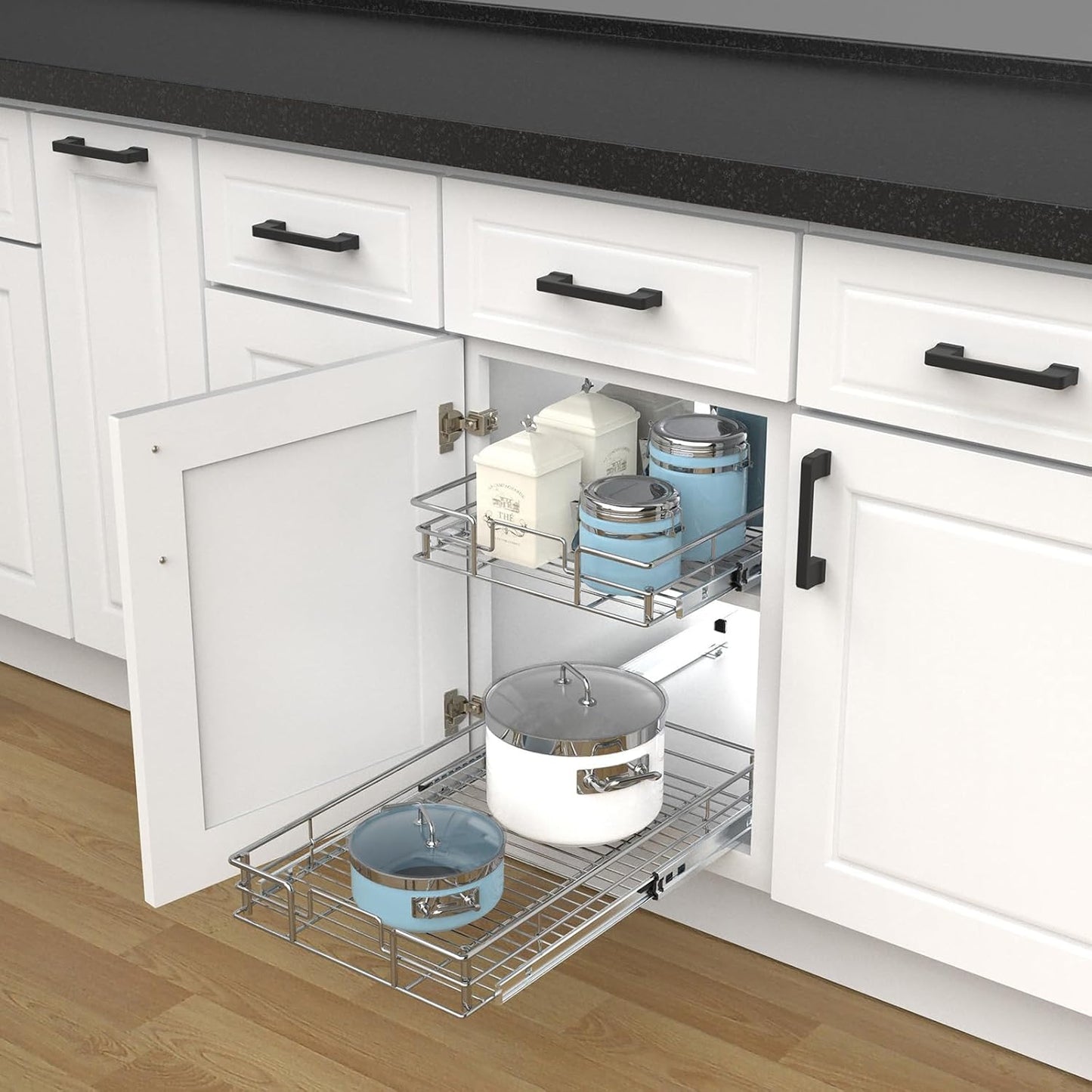 Pull Out Cabinet Organizer,Slide Out Kitchen Cabinet Storage Shelf and Drawer Organizer NEED 12" W and 22" D Cabinet, Chrome Finish (11 * 21 in)