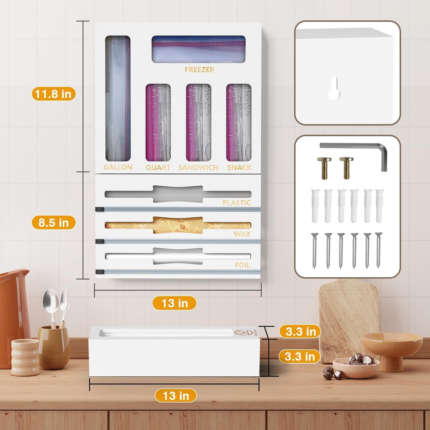 9 IN1 Bamboo Storage Bag Drawer Organizer with Cutter