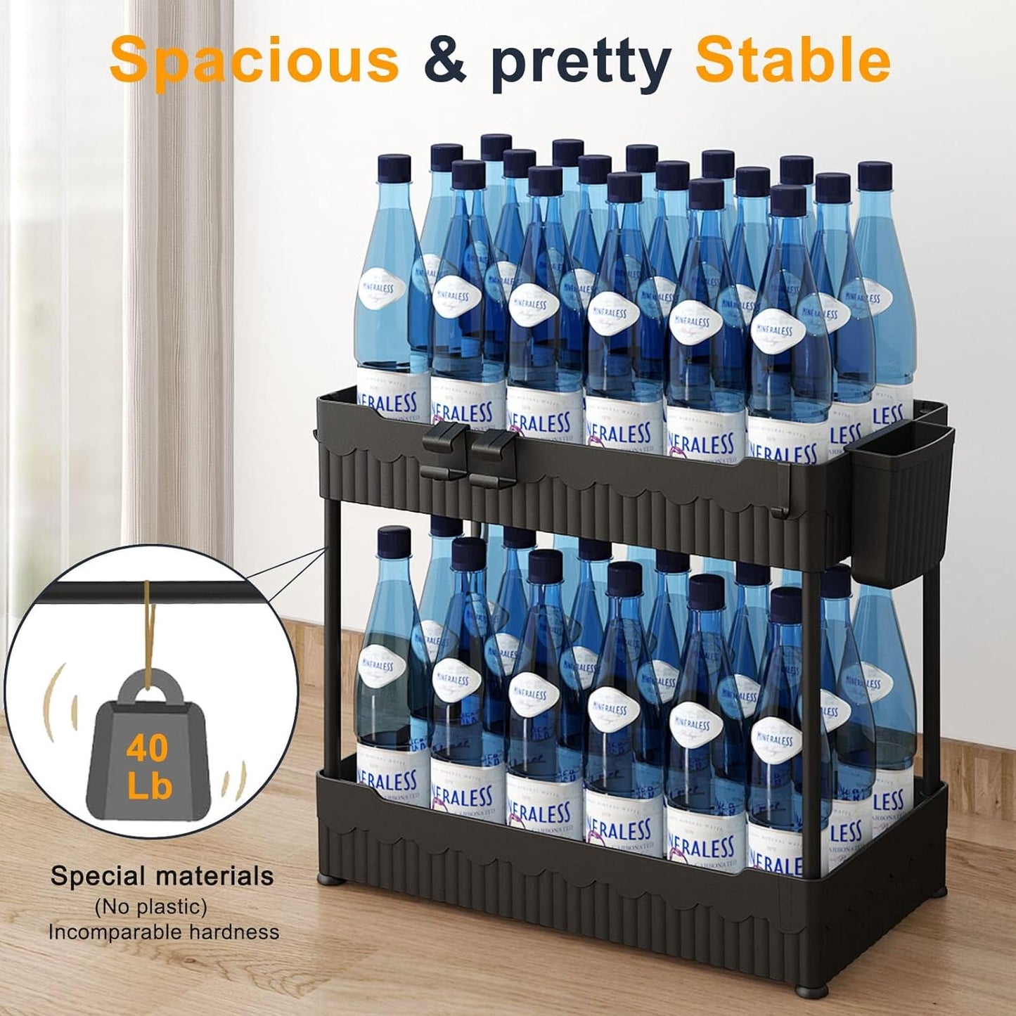 2 Pack Under Sink Organizer, Under Bathroom Cabinet Organizer with Hooks Hanging Cup