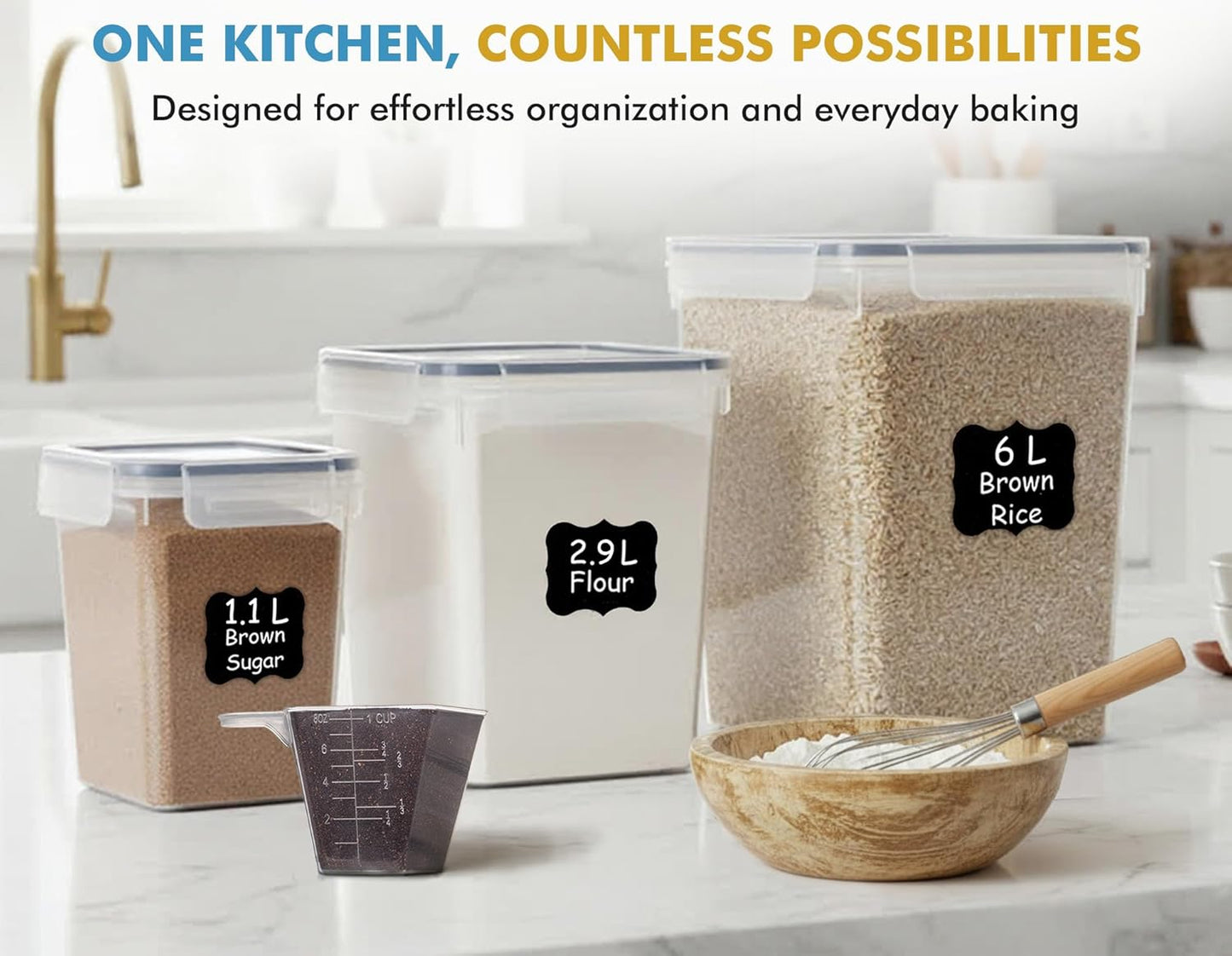 Flour Sugar Storage Containers Set of 3 (6L, 2.9L