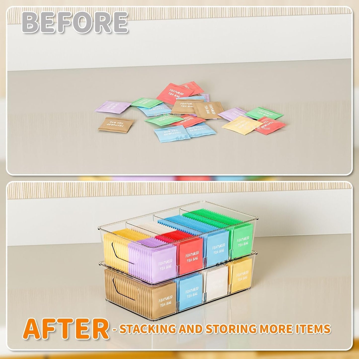 Stackable 8 Pack Snack Organizer for Pantry Shelf,Clear Pantry Organizers and Storage Bins for Fridge,Office,Cupboard,Plastic Pantry Snack Organizer For Breast Milk,Tea Bag,Food Storage Containers