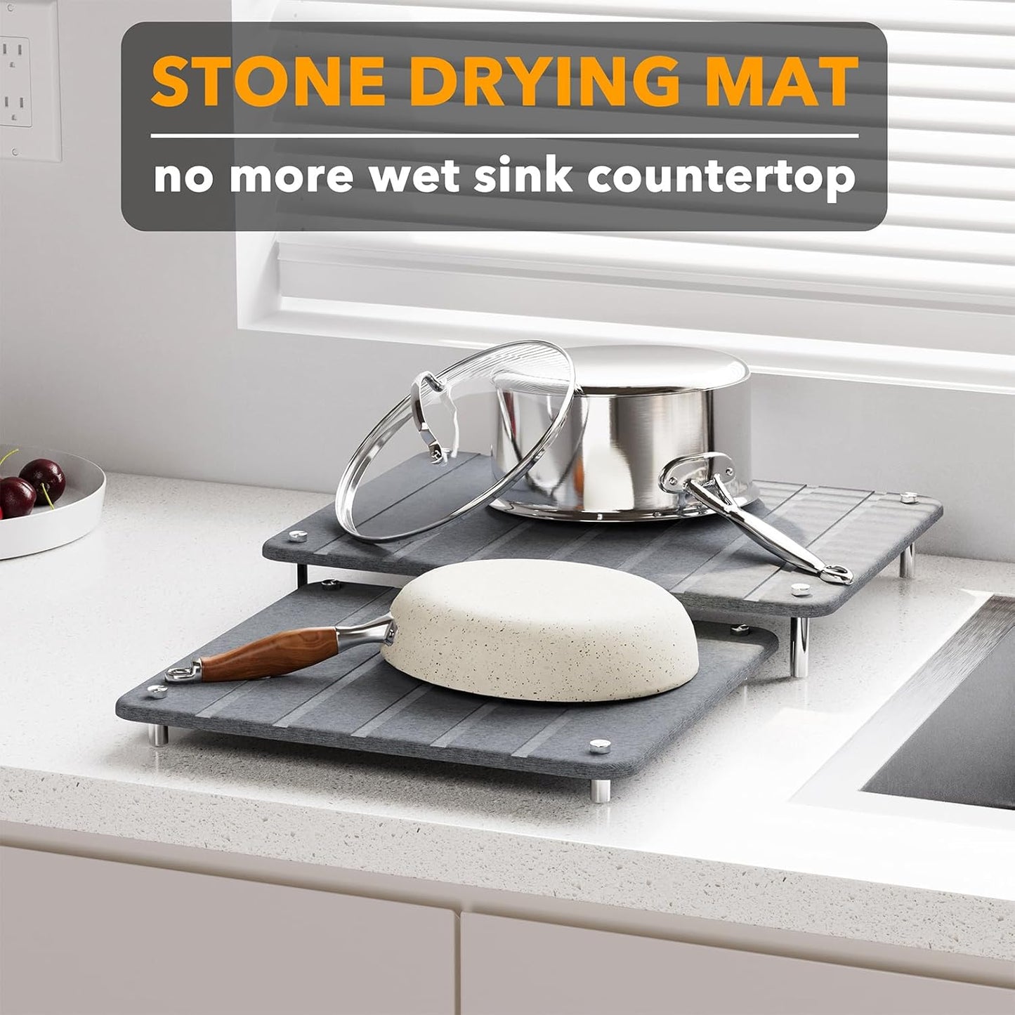 2 Pack Stone Dish Drying Mats for Kitchen Counter, Expandable Absorbent Rack Dish Pad