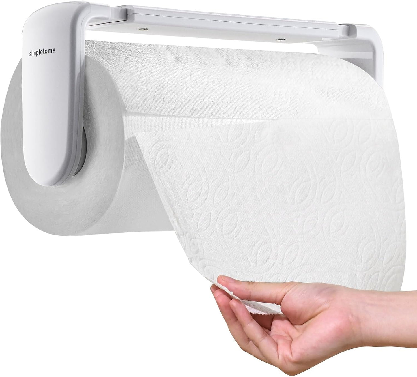 Paper Towel Holder Under Cabinet or Wall Mount ONE Hand Operation Tension Arm Kitchen Roll Holder (White, for 24-28cm/9.4-11inches roll)
