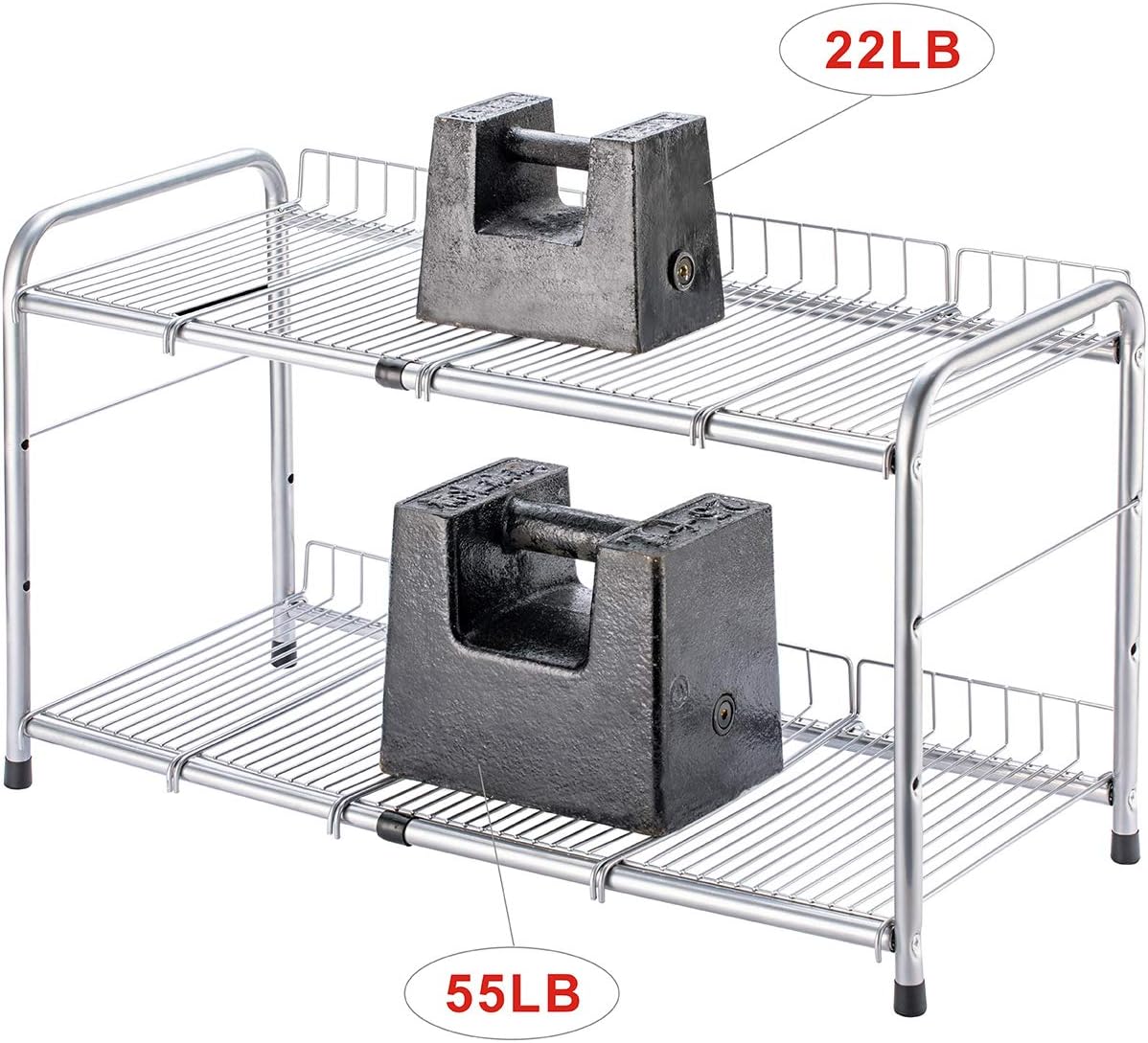 2 Tier Under Sink Organizers and Storage Rack Expandable Cabinet Shelf for Kitchen Bathroom Silver (17-25 inches)