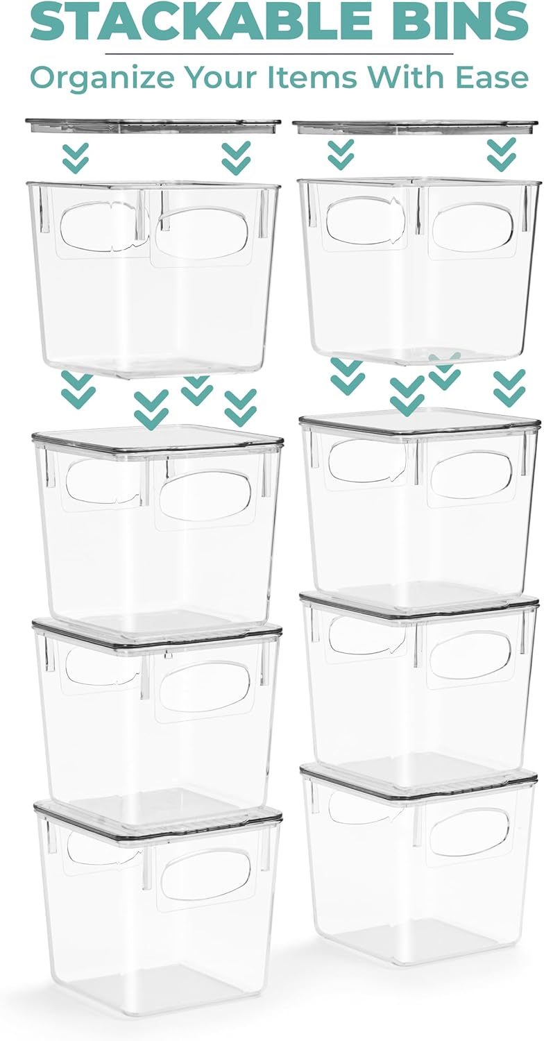 Small Plastic Storage Bins (4 Pack) – Clear Bins for Kitchen, Pantry, Fridge, Cabinet