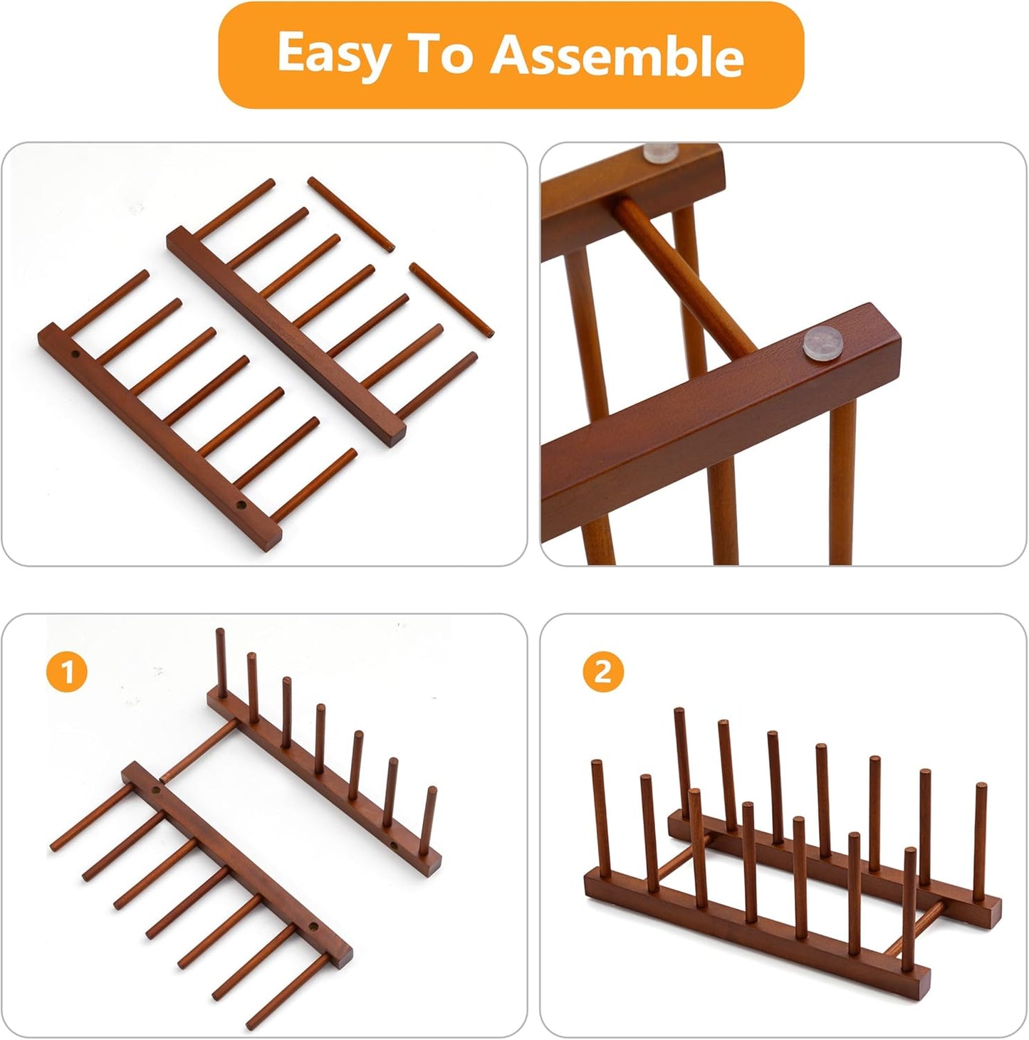 6 Slots Teak Dish Plate Bowl Cup Book Pot Lid Cutting Board Drying Rack Stand Drainer Storage Holder Organizer Kitchen Cabinet（Keep Dry）