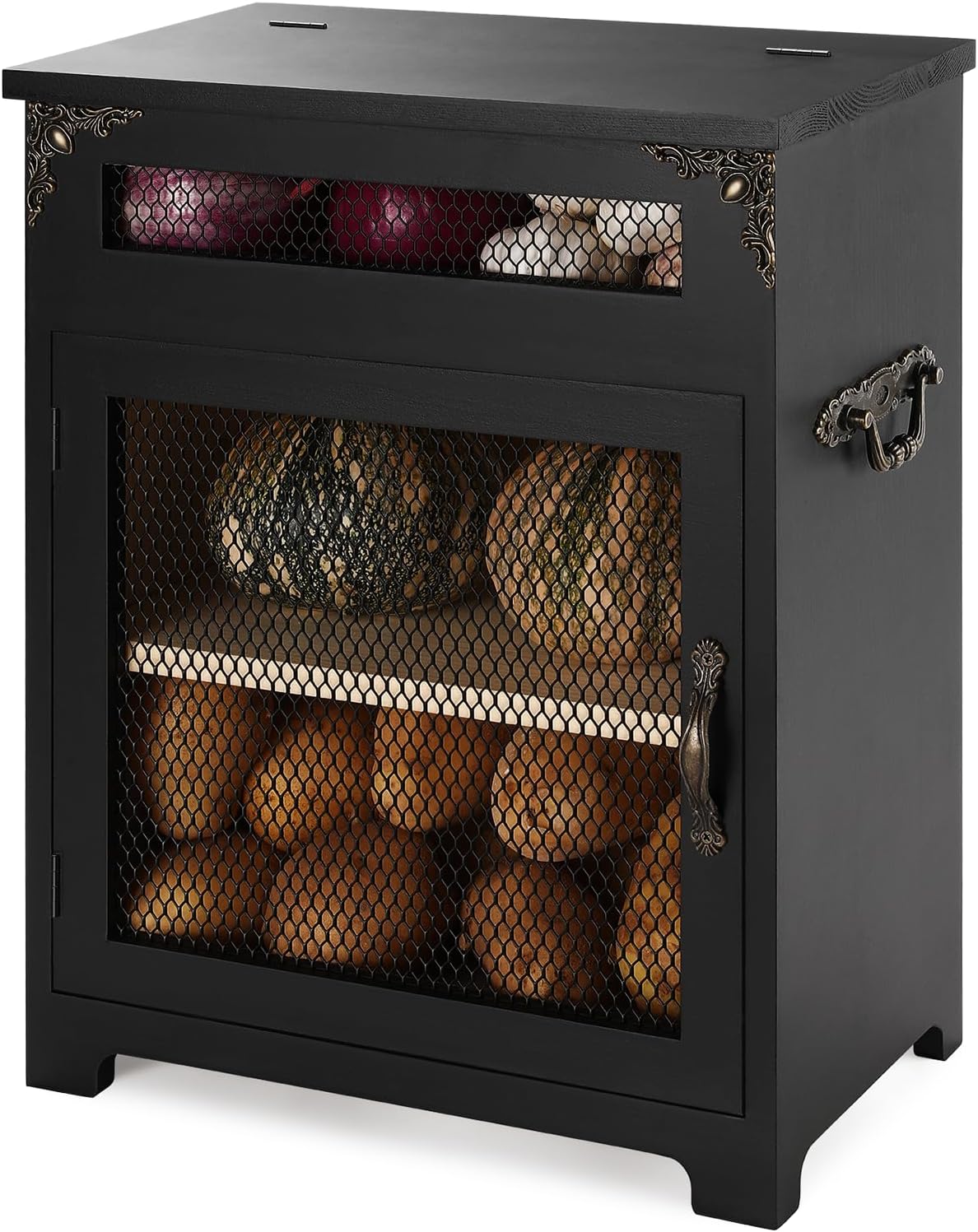 Mini Potato and Onion Storage Bin - Wooden Storage Box for Kitchen Countertops