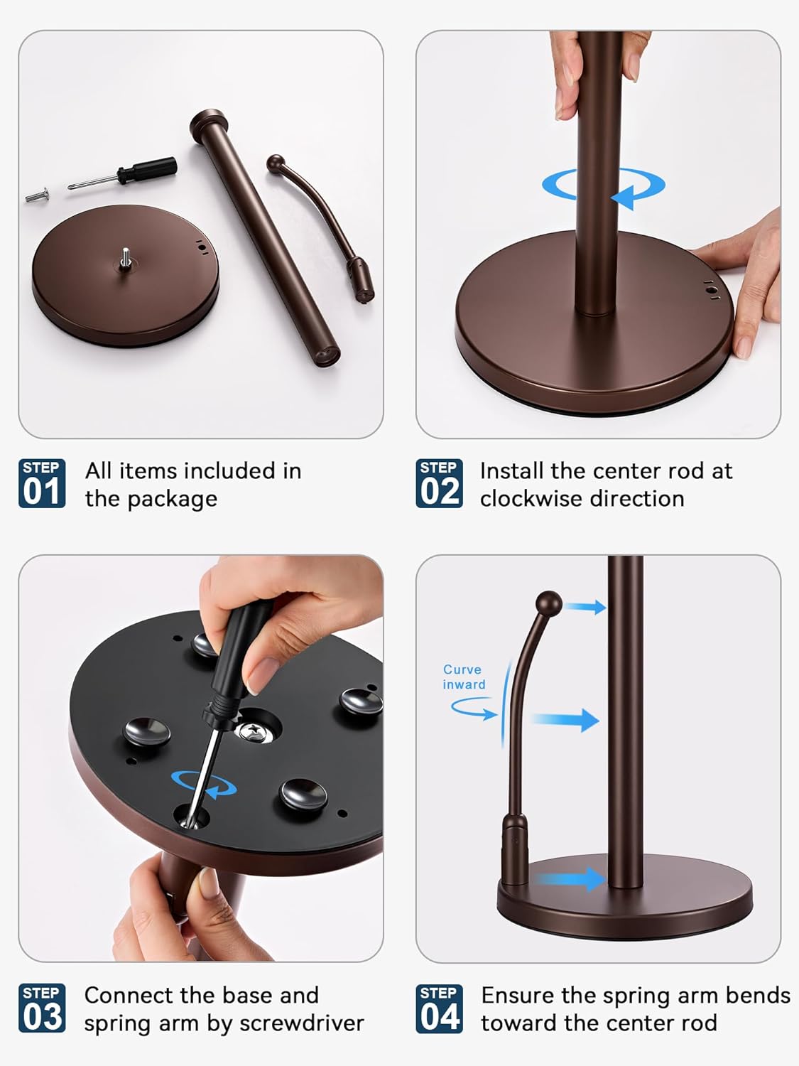 SMARTAKE Paper Towel Holder, Paper Towel Dispenser Standing Weighted Base Non Slip, Spring Arm for Easy Tear, Stainless Steel Paper Towel Holder for Home Kitchen Countertop Tabletop, Bronze