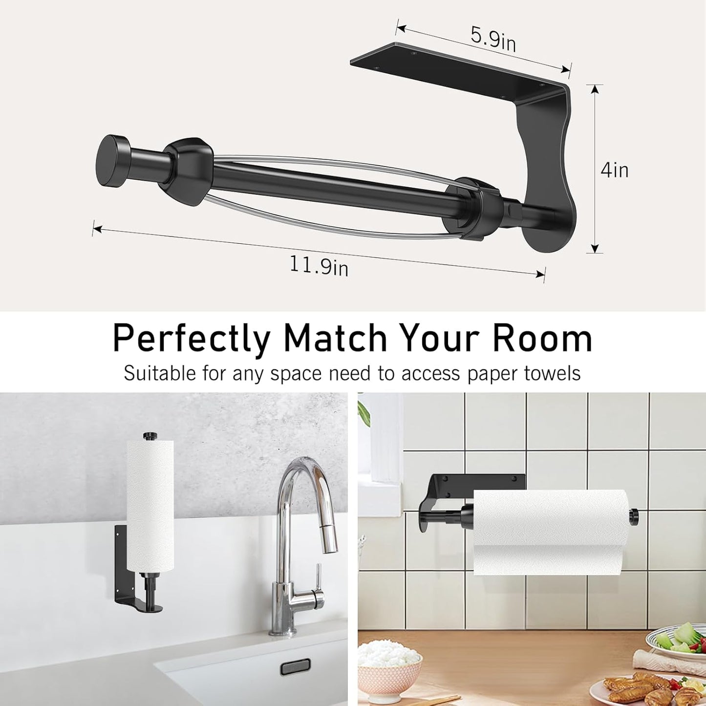 Paper Towel Holder, Single Hand Operable Paper Towel Holder Under Cabinet with Adjustable Damper