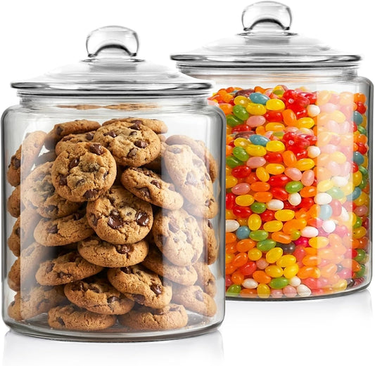 2 Glass Storage Jars Set,1 Gallon Cookie Jar for Food Storage,Large Jar Food Storage Containers,Airtight Glass Jars with Lids for Kitchen Counter Pantry Well Organization