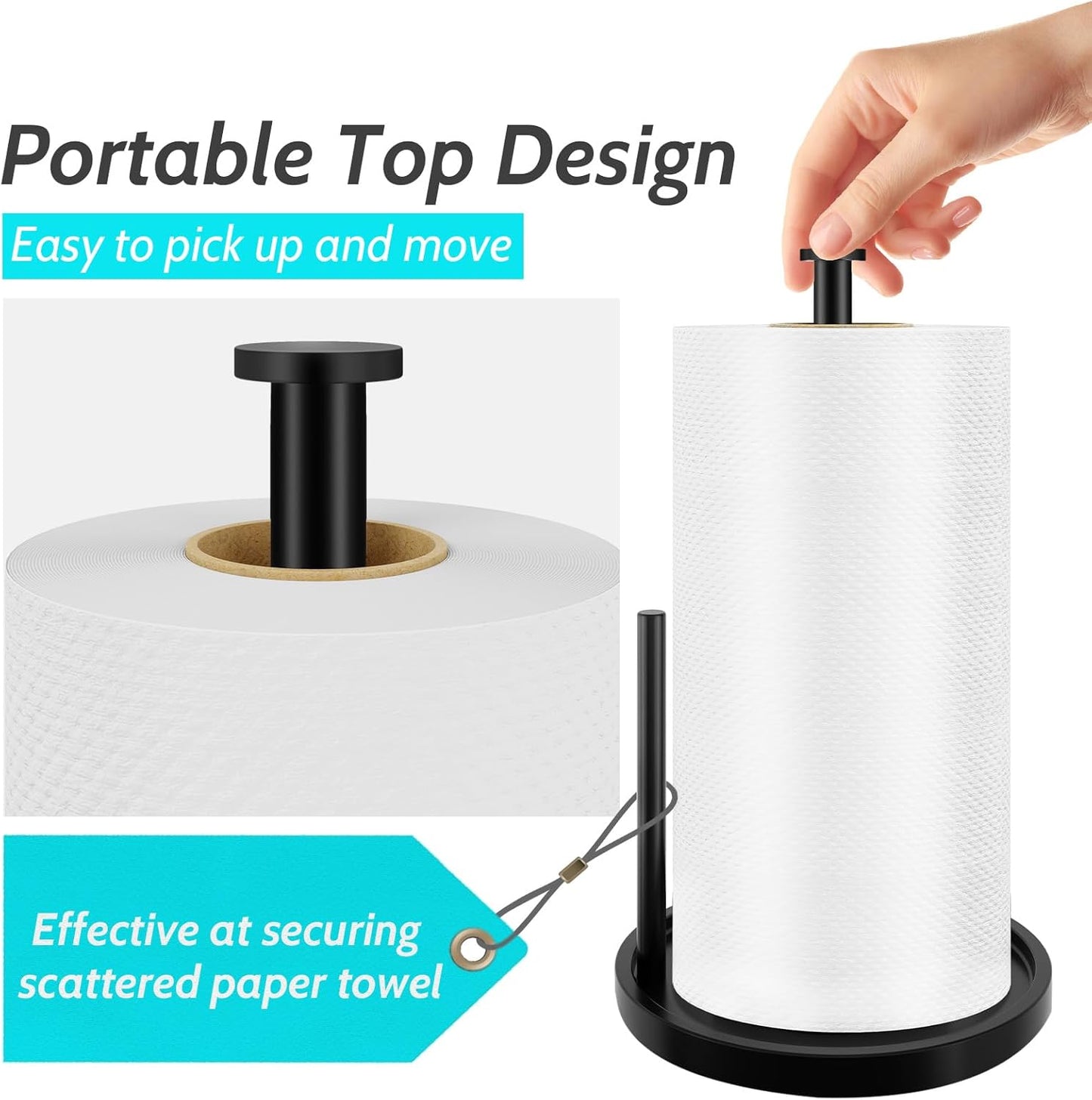 Paper Towel Holder Countertop, Standing Paper Roll Holder with Anti Slip Weighted Base