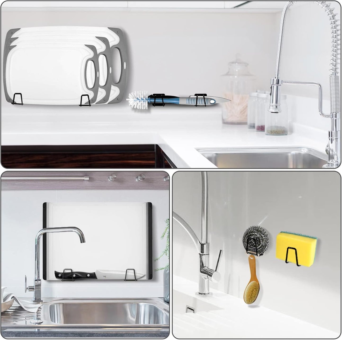 Sponge Holders for Kitchen Sink 2 Packs, Black 304 Multifuctional Stainless Steel Holder