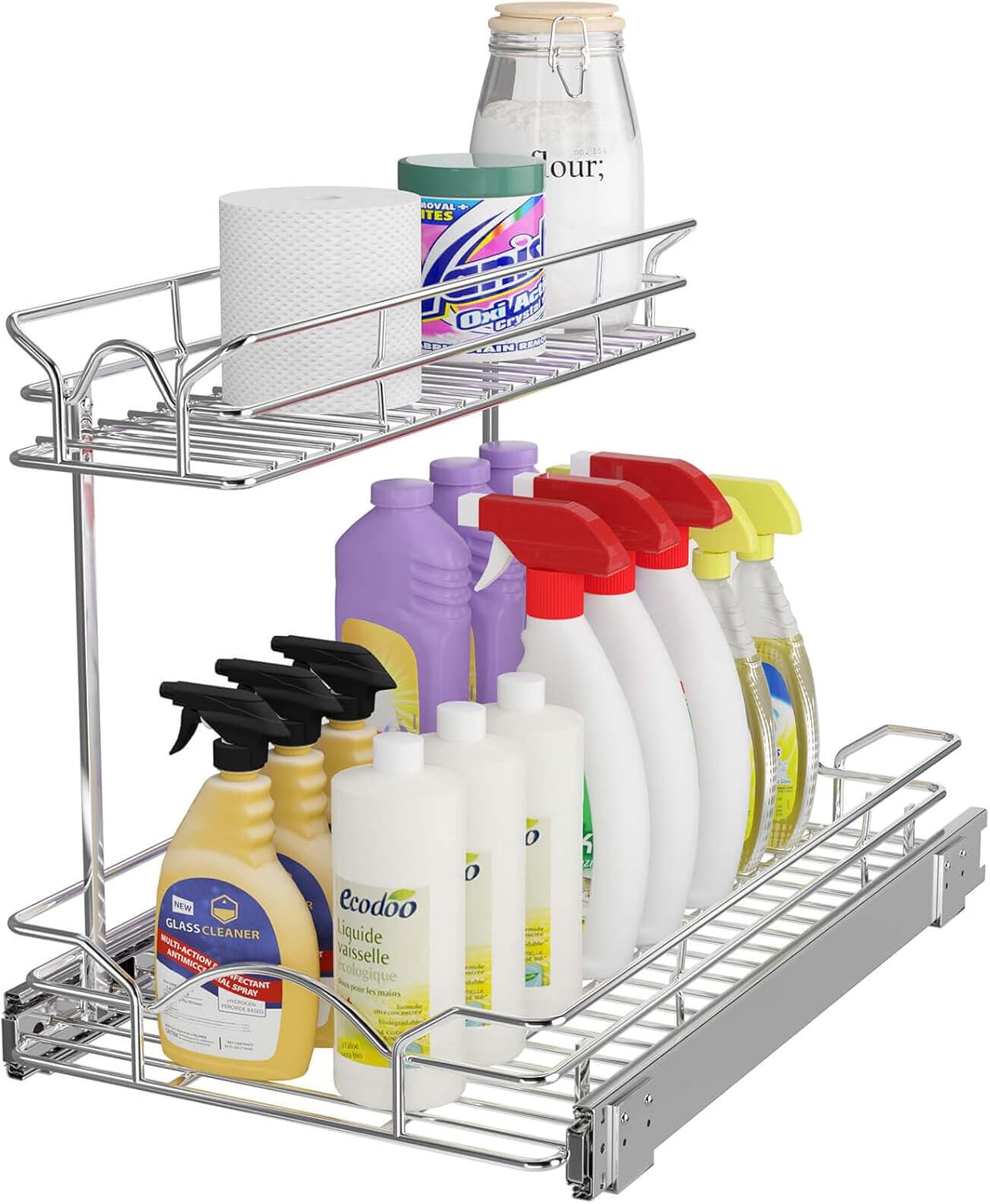 Under Sink Cabinet Organizer Two Tier Pull Out Shelf (11.75W x21D)