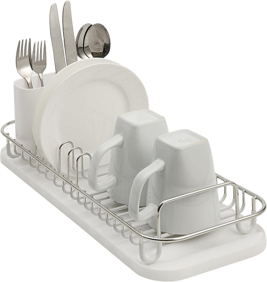 304 Stainless Steel NeverRust Compact Dish Drying Rack with Utensil Holder & Removable Drain Tray