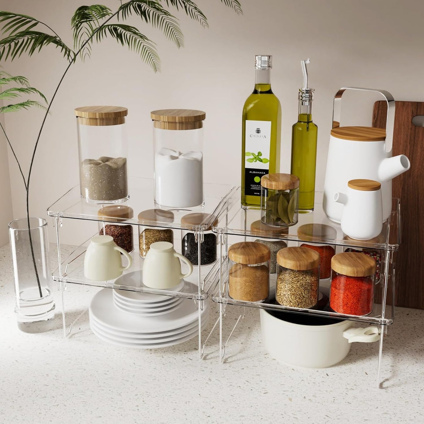 2 Pcs Cabinet Organizer Shelf, Stackable Kitchen Counter Shelves, Spice Rack,Countertop Organizers