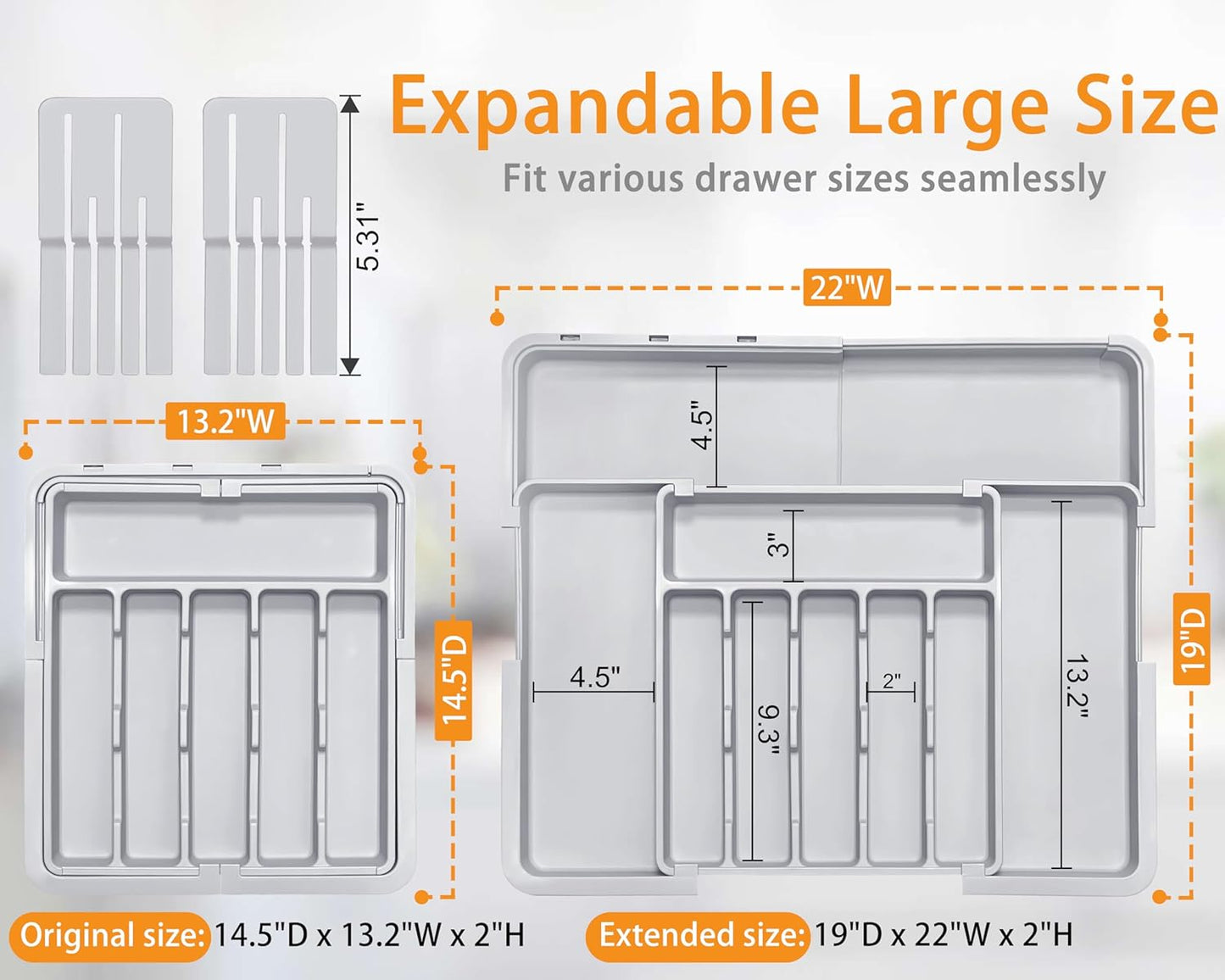 Silverware Drawer Organizer for Kitchen, Adjustable Utensil Drawer Organizer with 2 Knife Block