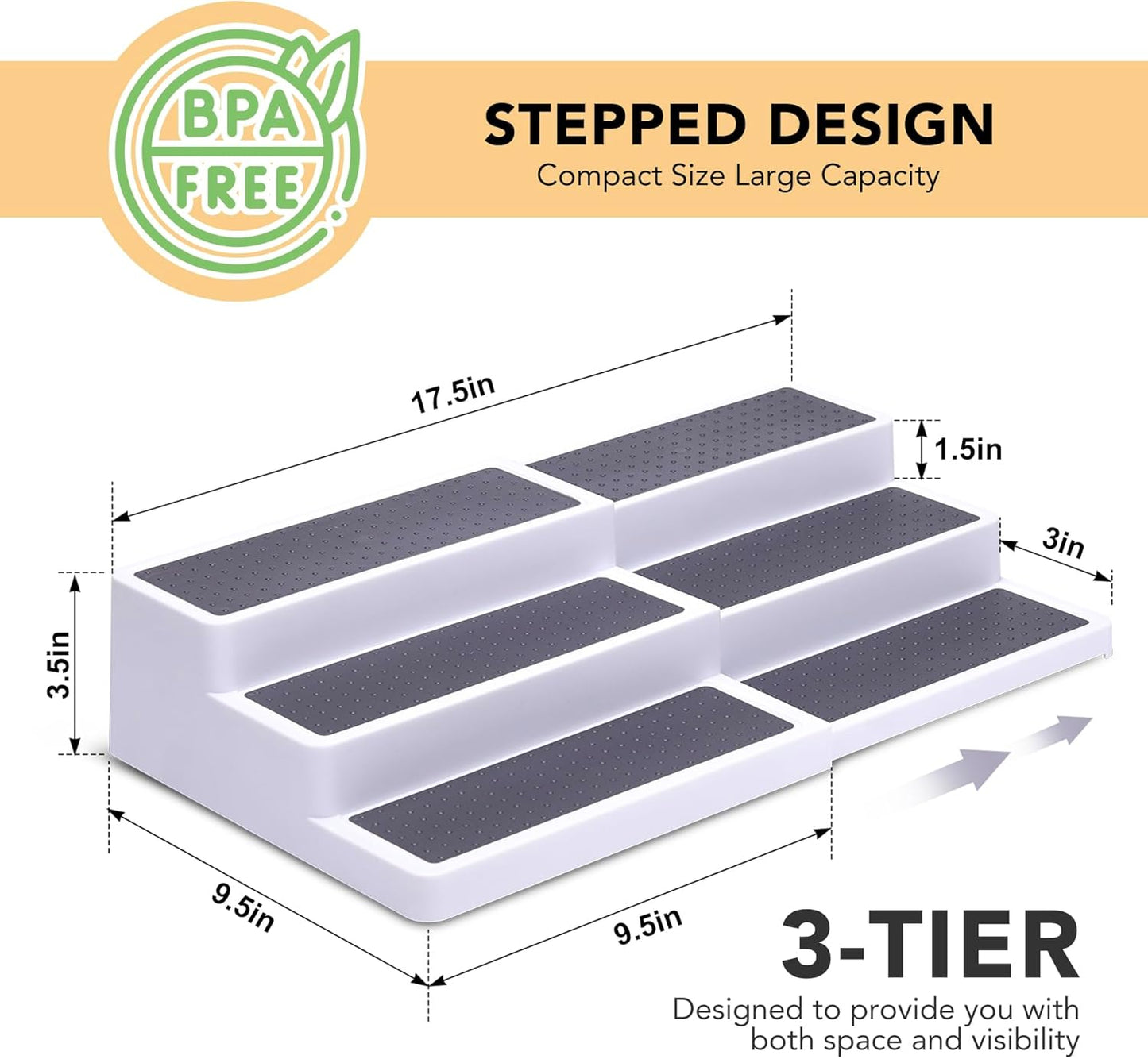 3-Tier Expandable Spice Rack, Plastic Spice Rack Organizer for Cabinet, Adjustable Length