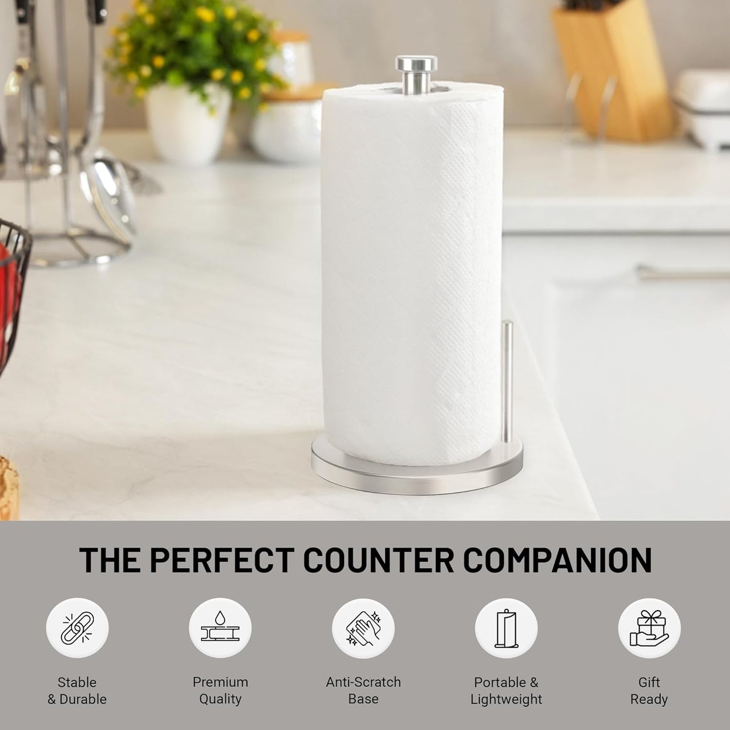 Paper Towel Holder with Side Rod, Stainless Steel