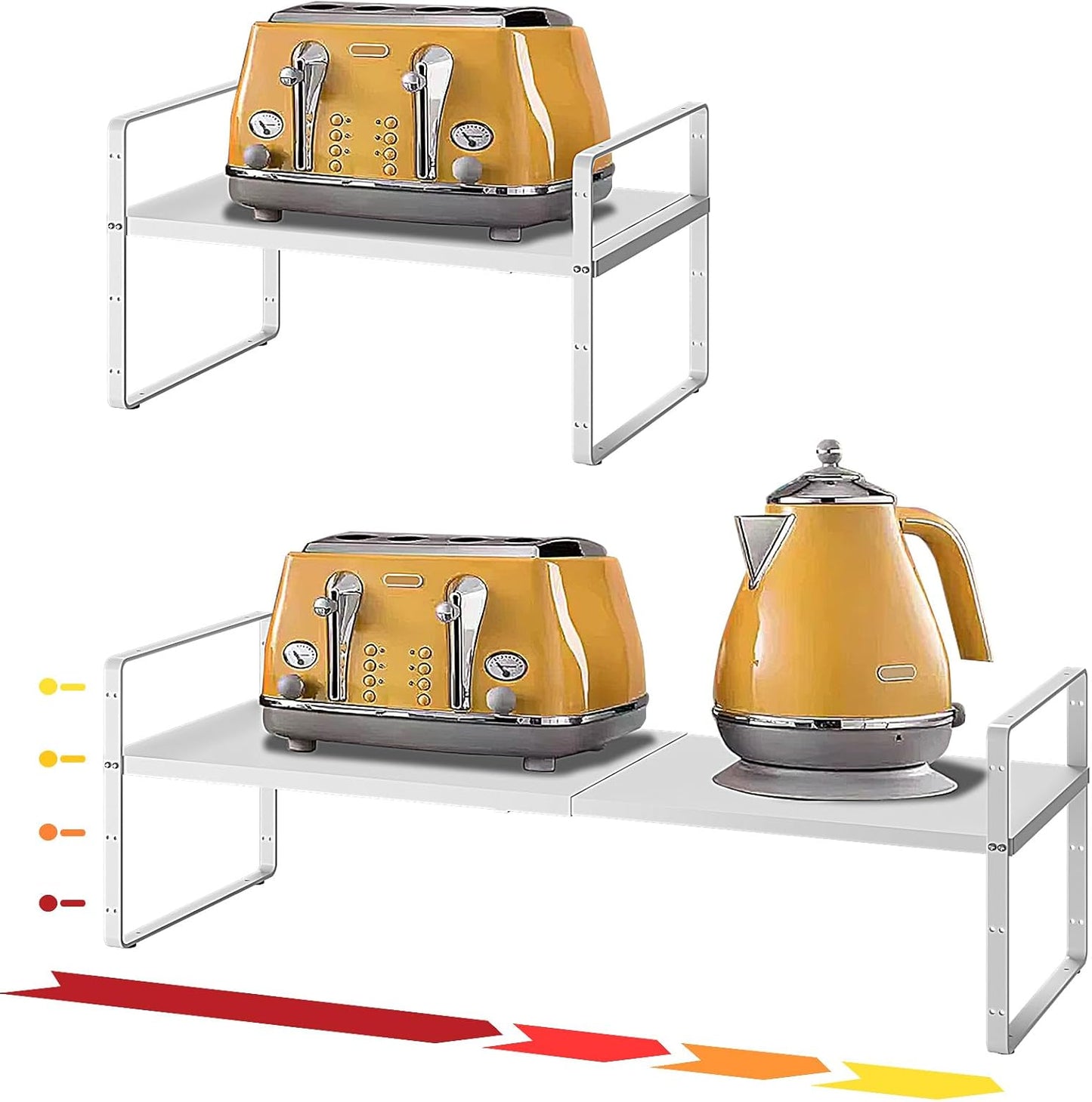 16.5~27.1" Expandable Shelf Organizer, 1Pack 8.1" Wide Stackable Cabinet Shelf Organizers