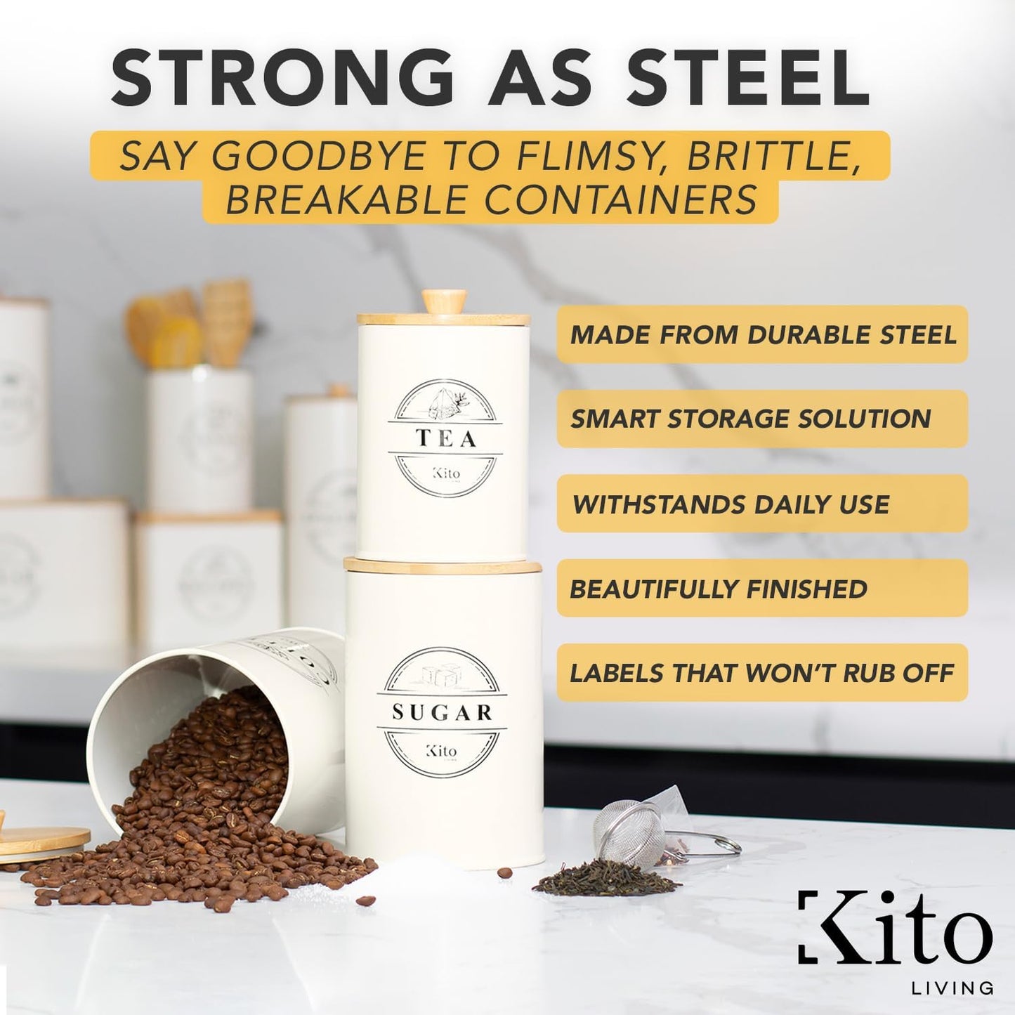 Canisters Sets for Kitchen Counter Storage and Organization with Wooden Bamboo Lids