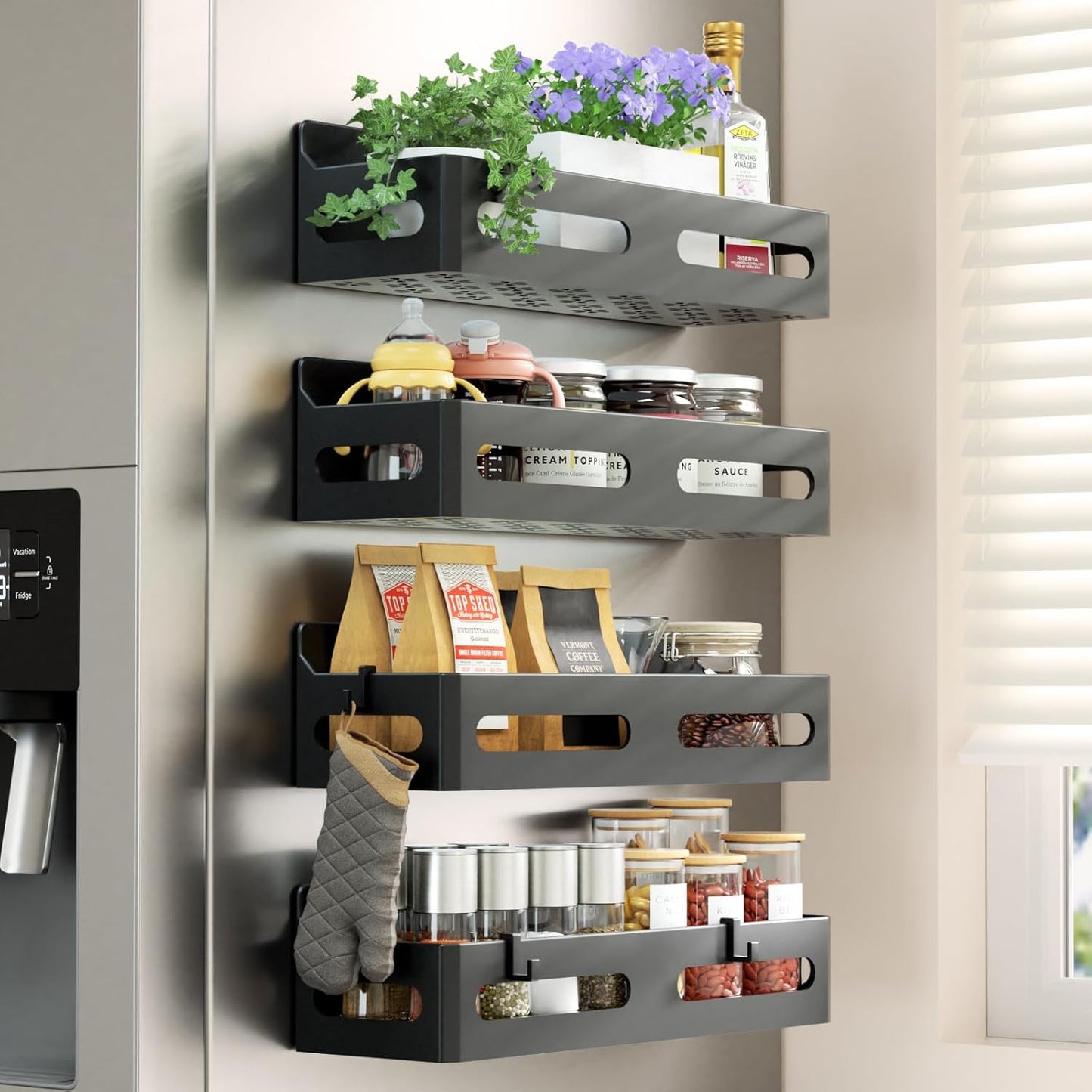 4 Pack Strong Magnetic Spice Rack for Refrigerator