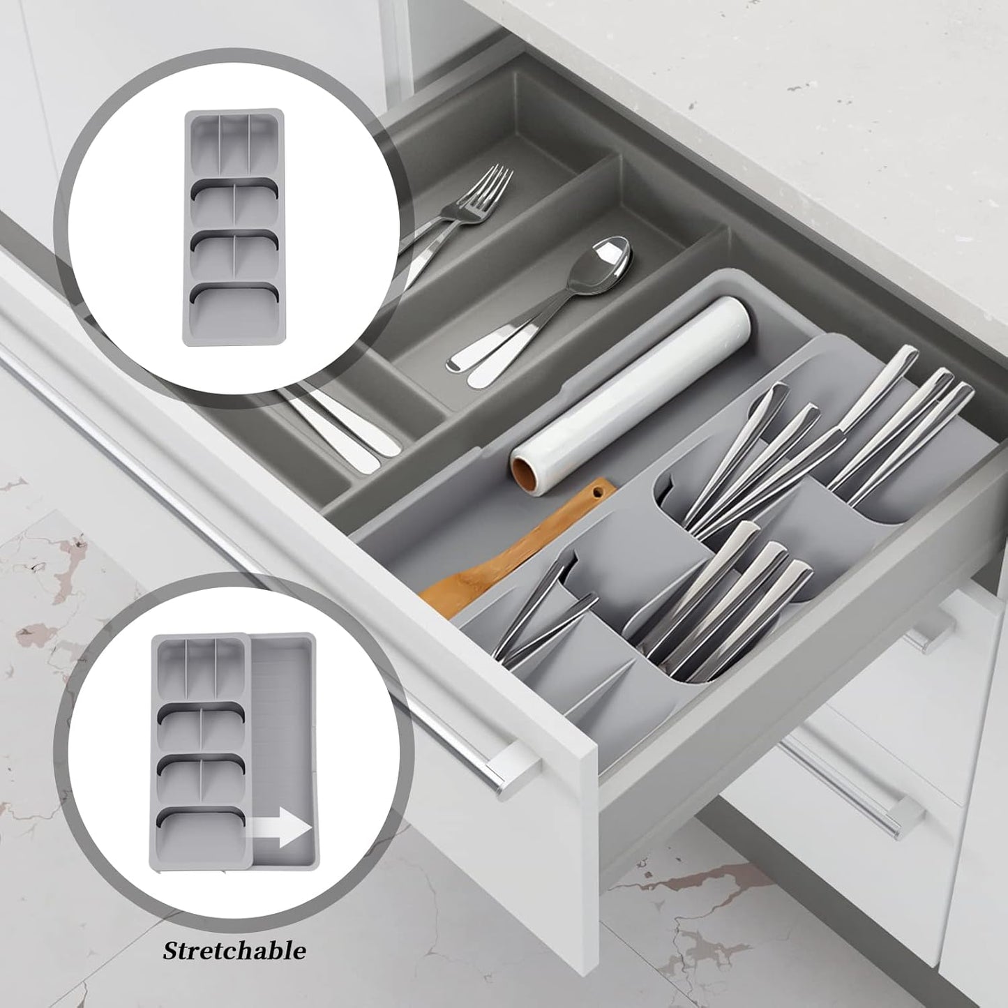 Silverware Organizer Storage Tray,Cutlery Expandable Organizer for Kitchen Drawer Holding Flatware Spoons Forks