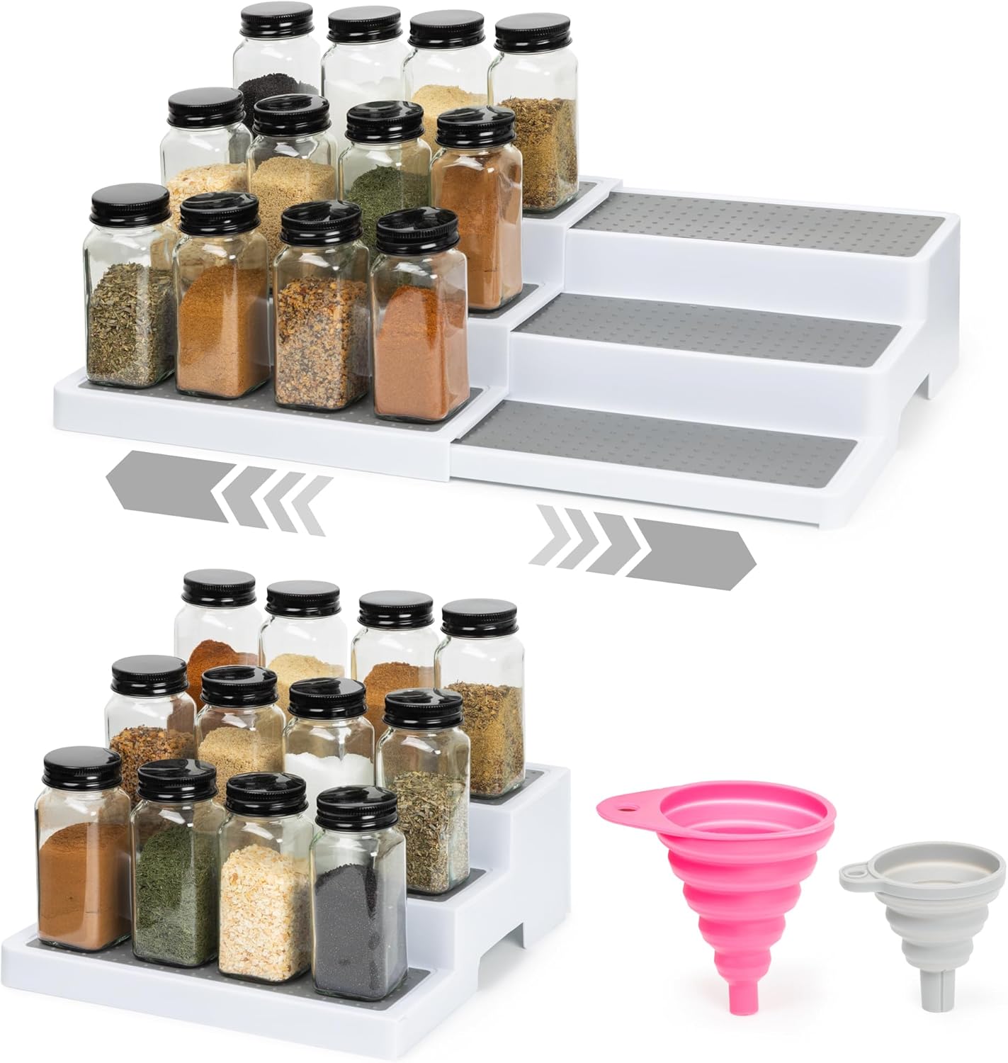 Pack of 2, Expandable 3 Tiered Spice Rack Organizer for Cabinet and Kitchen Pantry Shelf