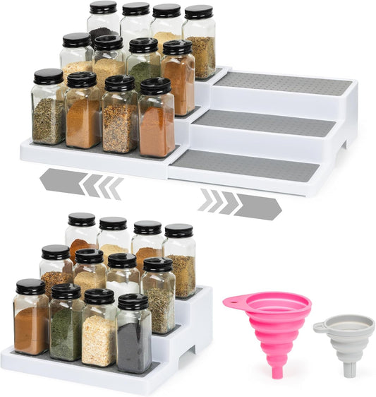 Pack of 2, Expandable 3 Tiered Spice Rack Organizer for Cabinet and Kitchen Pantry Shelf