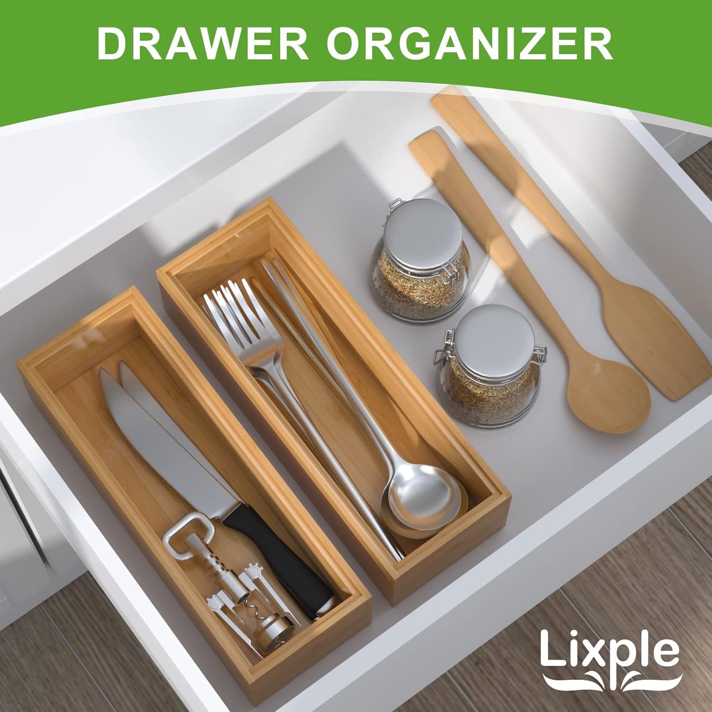 Bamboo Drawer Organizer – Set of 2 Stackable Storage Boxes