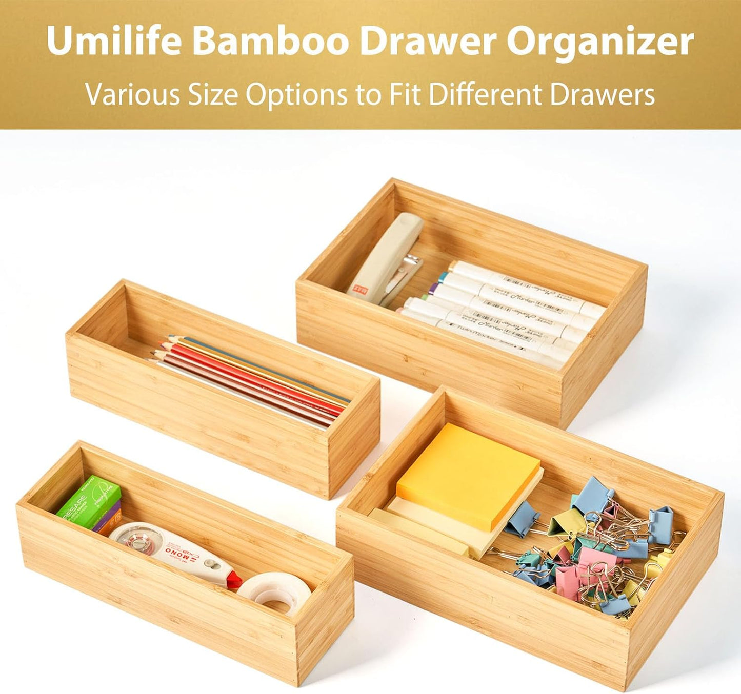 Bamboo Kitchen Utensils Organizer, Extra High Silverware Drawer Tray, Flatware Cutlery Storage Box